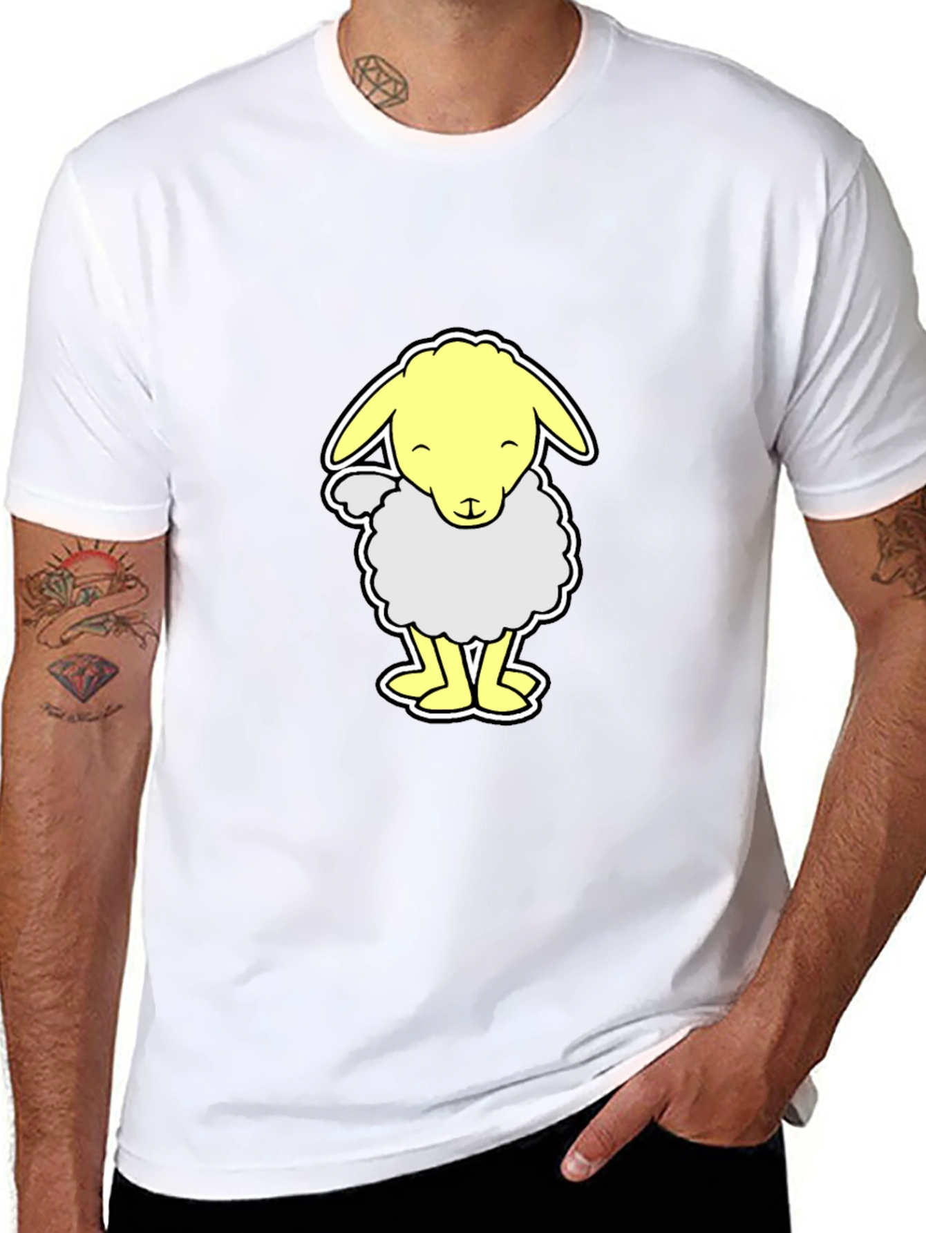 Cute Cartoon Sheep Graphic T-Shirt - Black