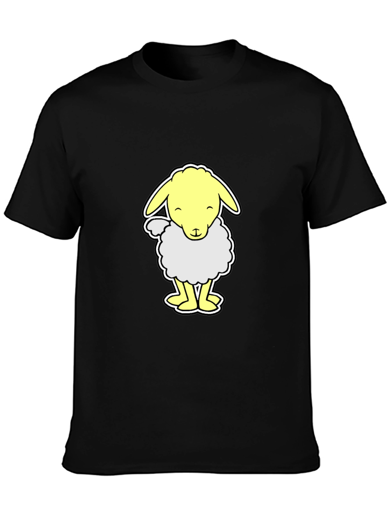 Cute Cartoon Sheep Graphic T-Shirt - Black