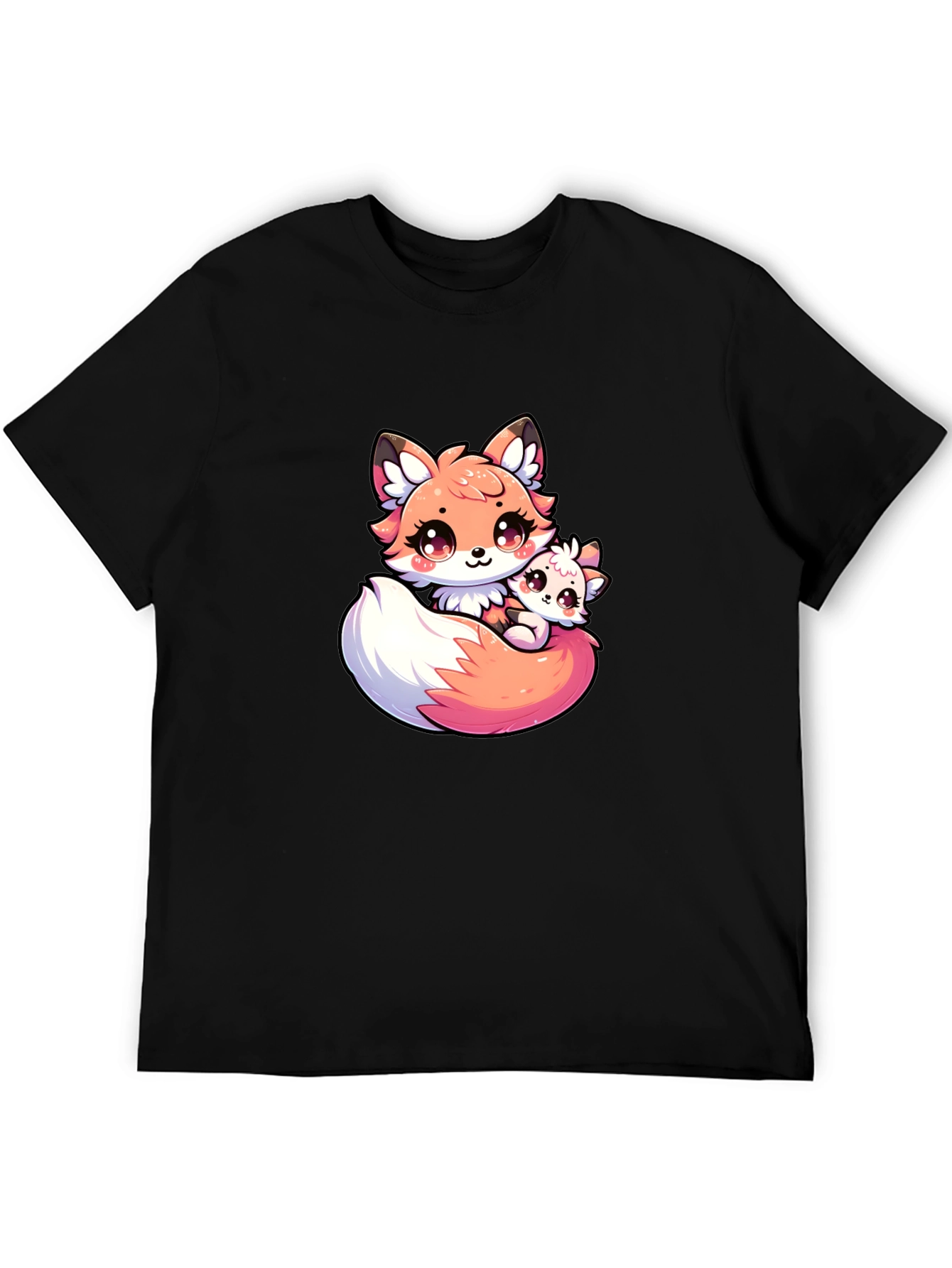 Cute Fox and Cub Black T-Shirt