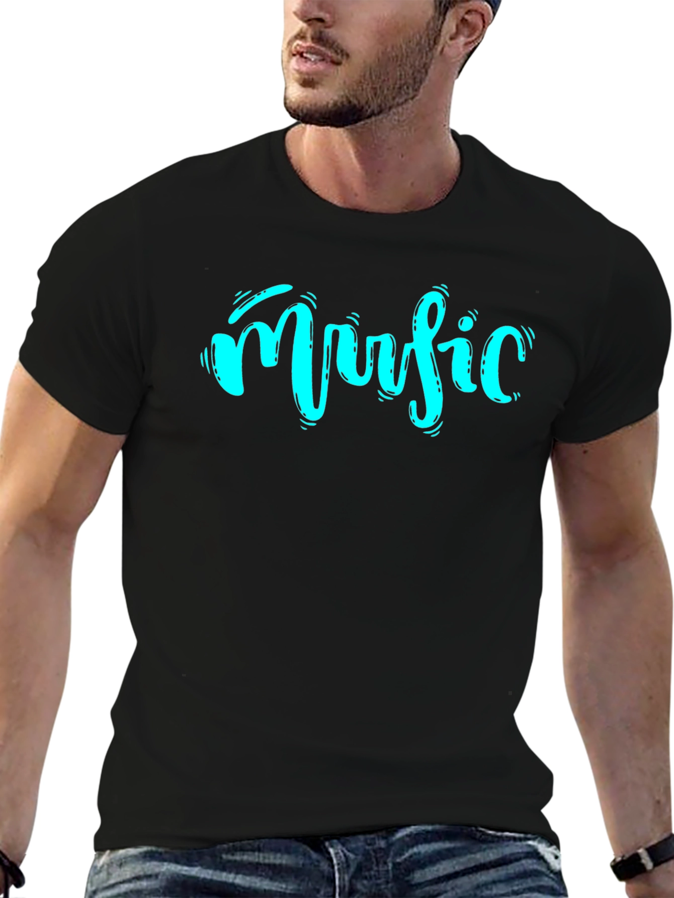 Music Graphic Print T-Shirt - Black