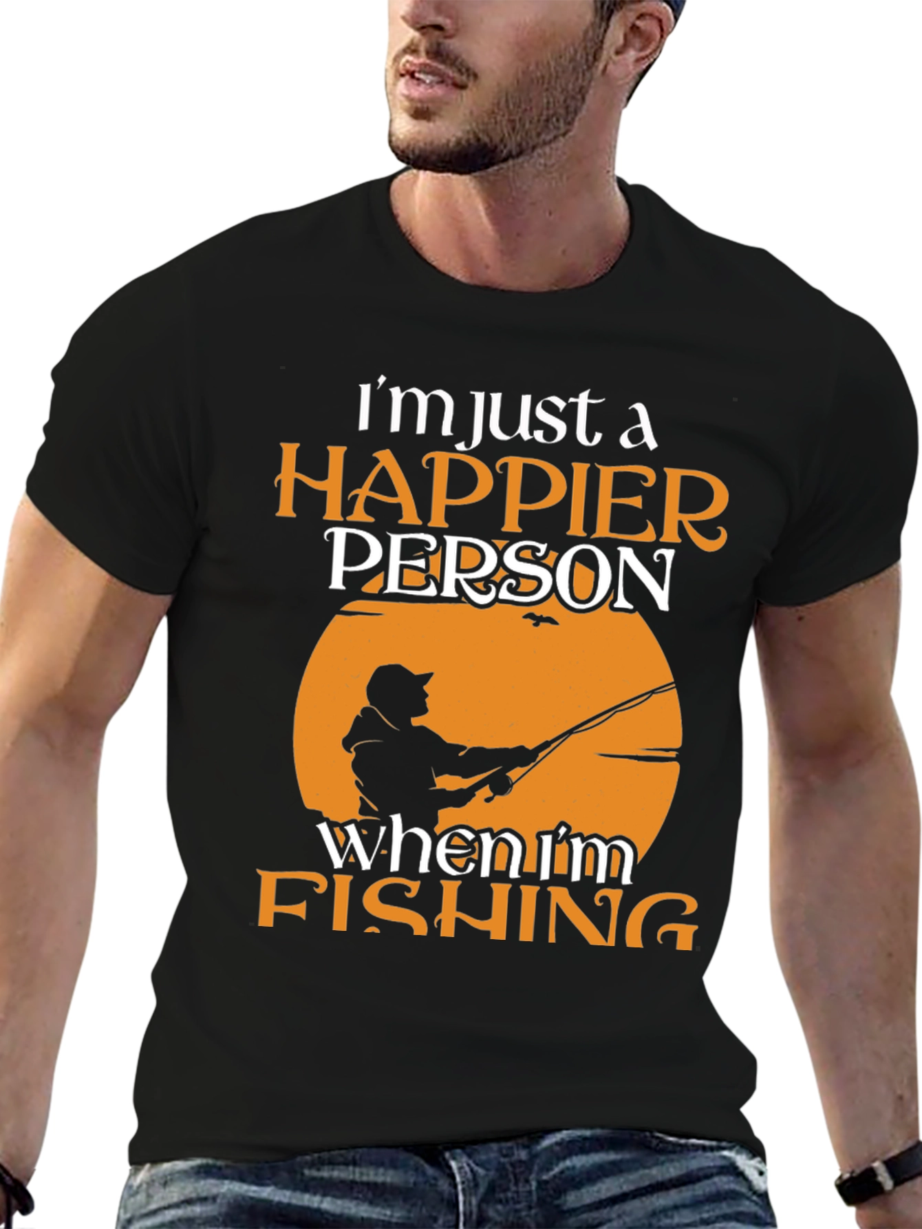 Happier Person Fishing Graphic Tee - Soft Cotton Blend