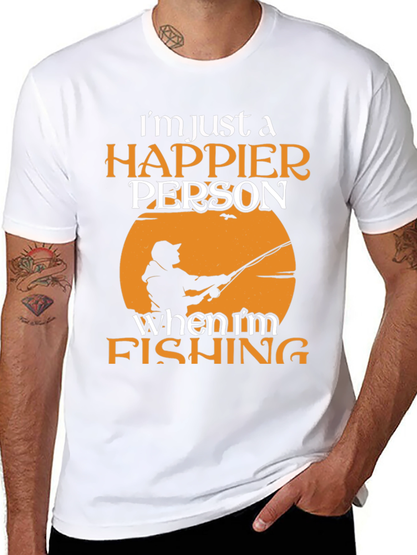 Happier Person Fishing Graphic Tee - Soft Cotton Blend
