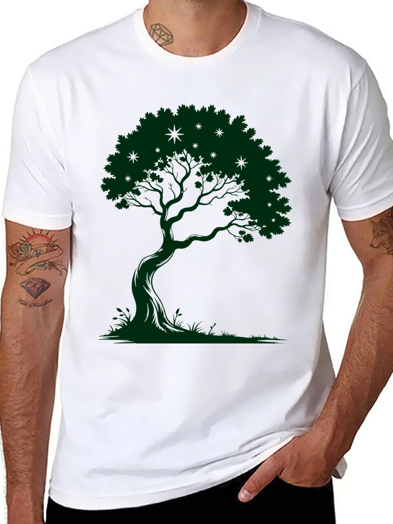 Green Tree Graphic Black T-Shirt