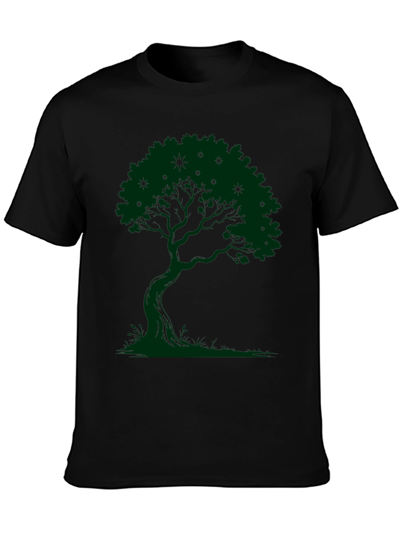 Green Tree Graphic Black T-Shirt