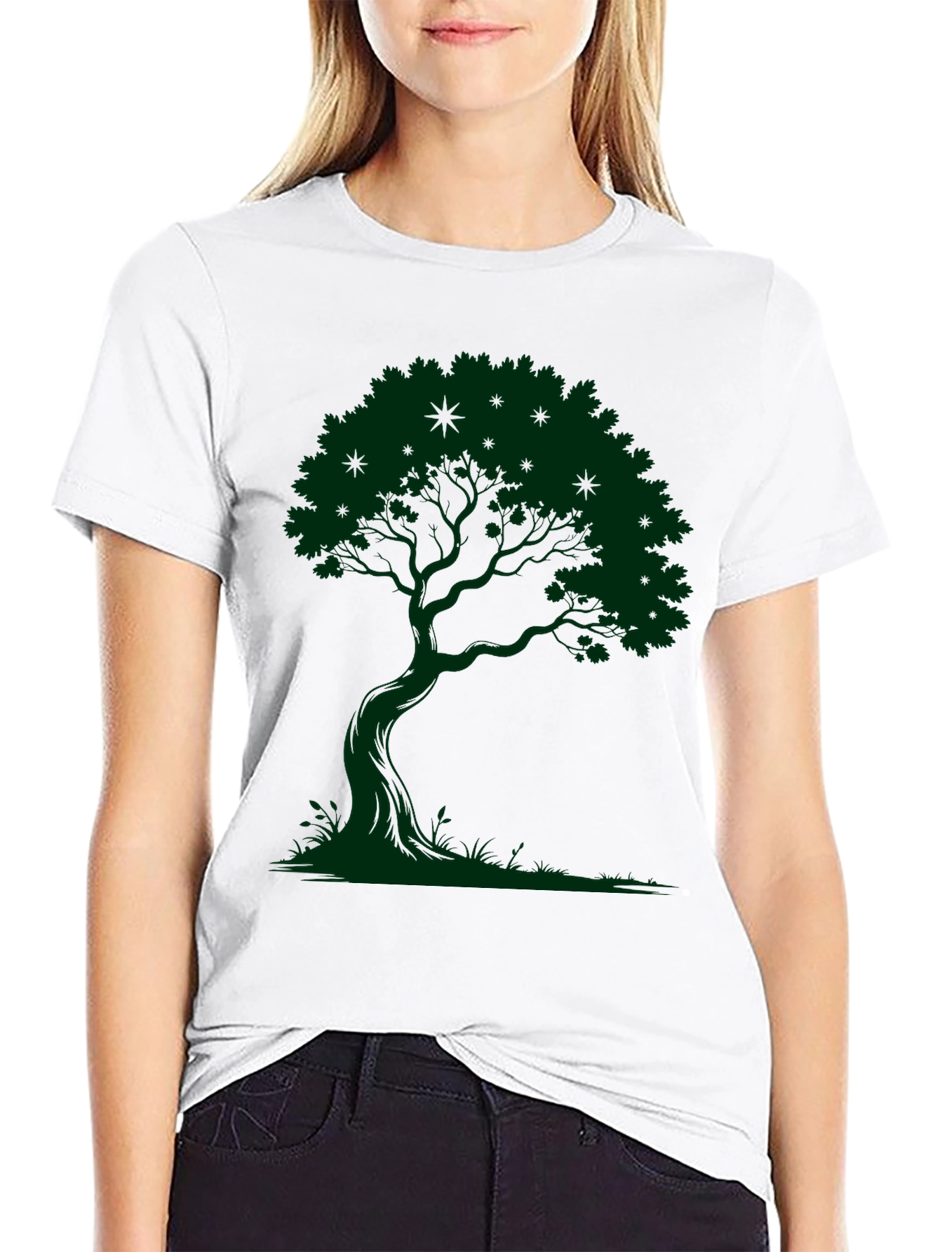 Green Tree Graphic Black T-Shirt