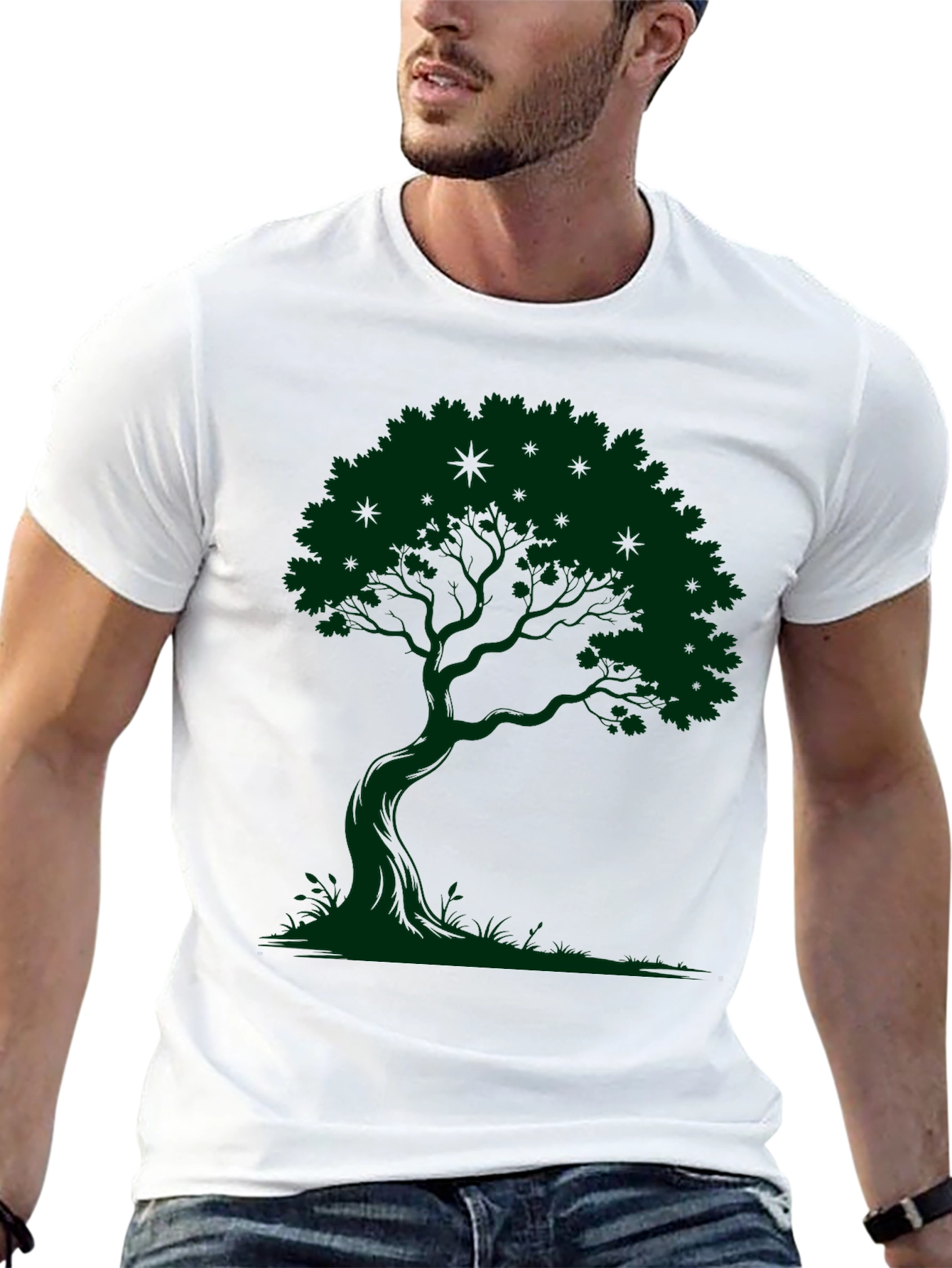 Green Tree Graphic Black T-Shirt