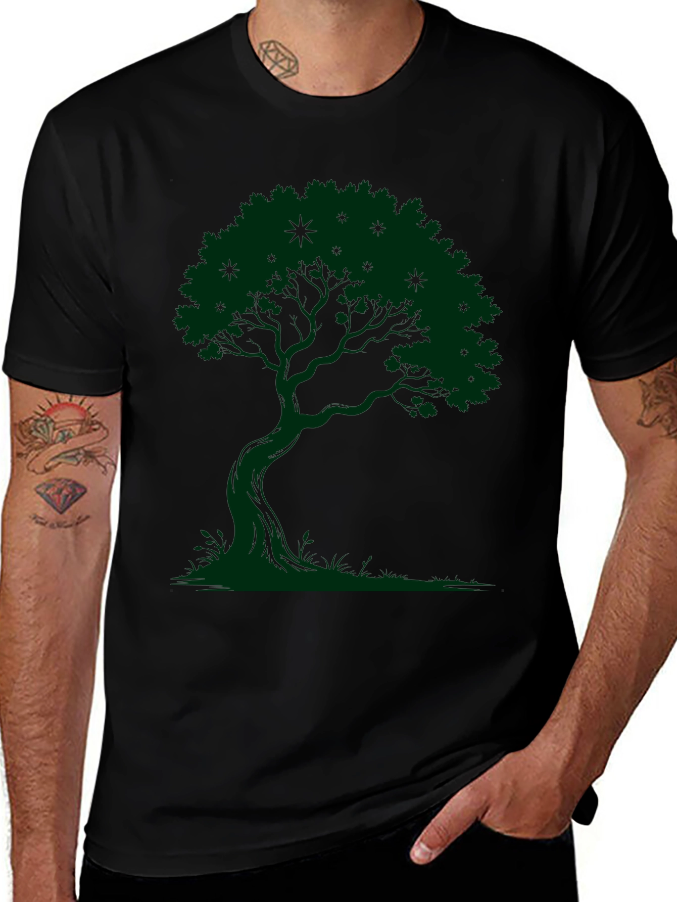 Green Tree Graphic Black T-Shirt