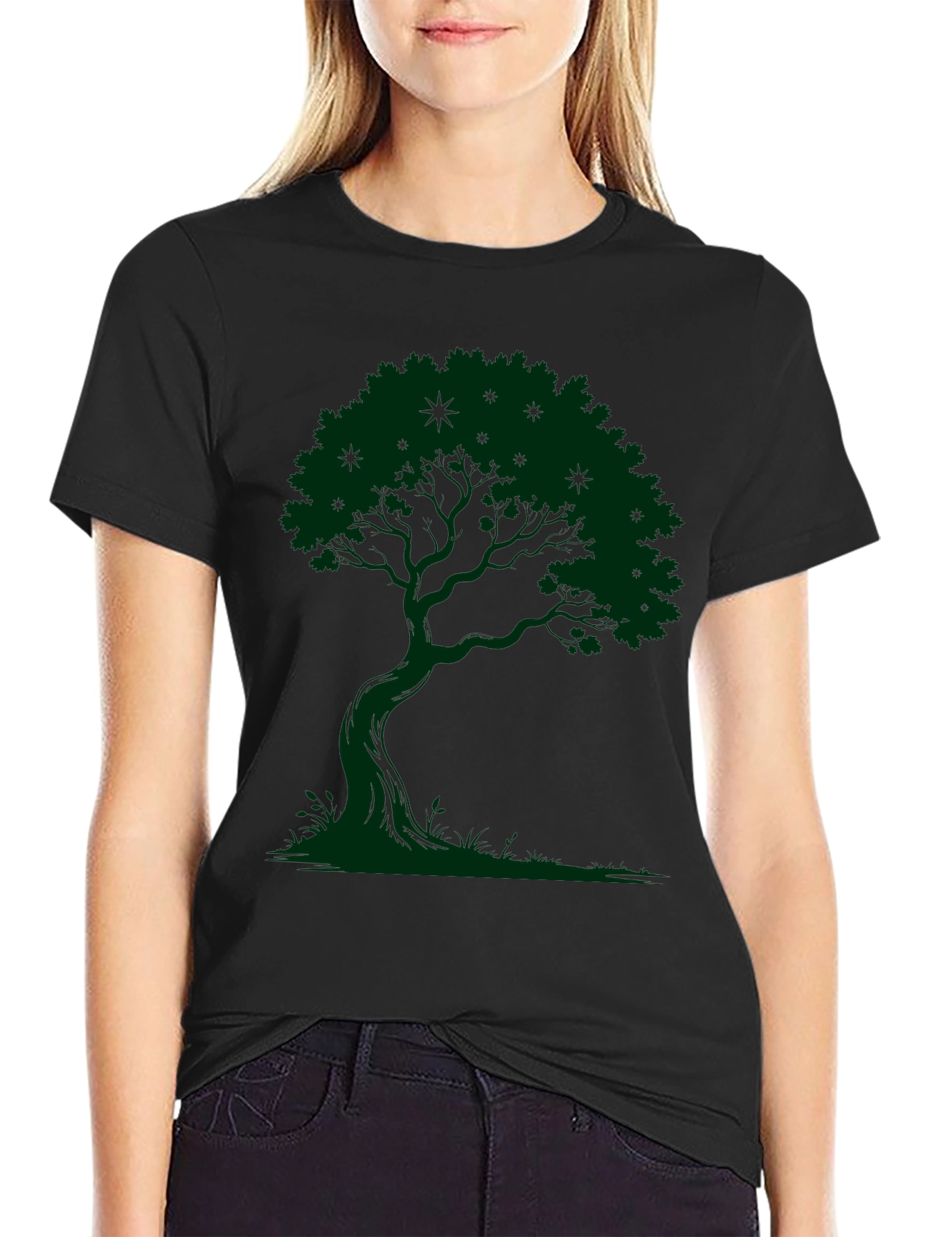 Green Tree Graphic Black T-Shirt