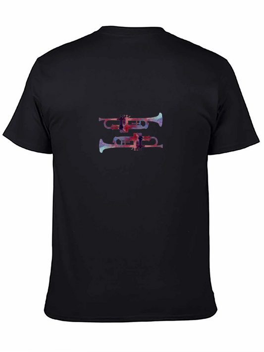 Abstract Trumpet Print Black T-Shirt