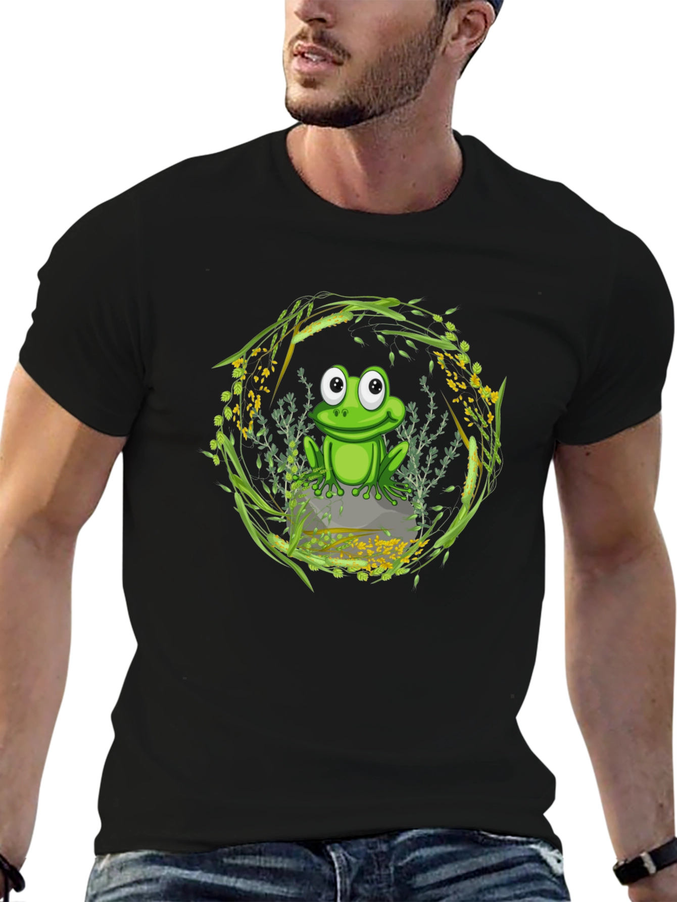Frog on Stone Graphic Tee - Nature Lover Shirt