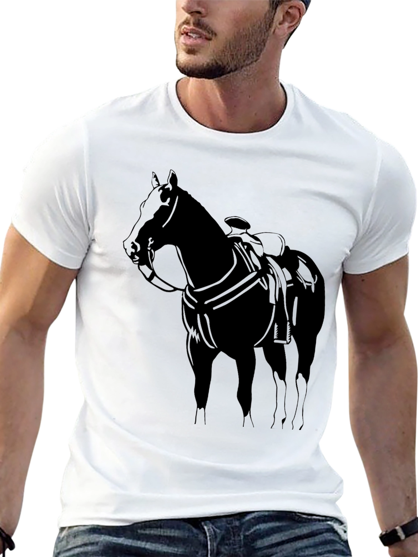 Black Horse Graphic Tee - Stylish Equestrian Shirt