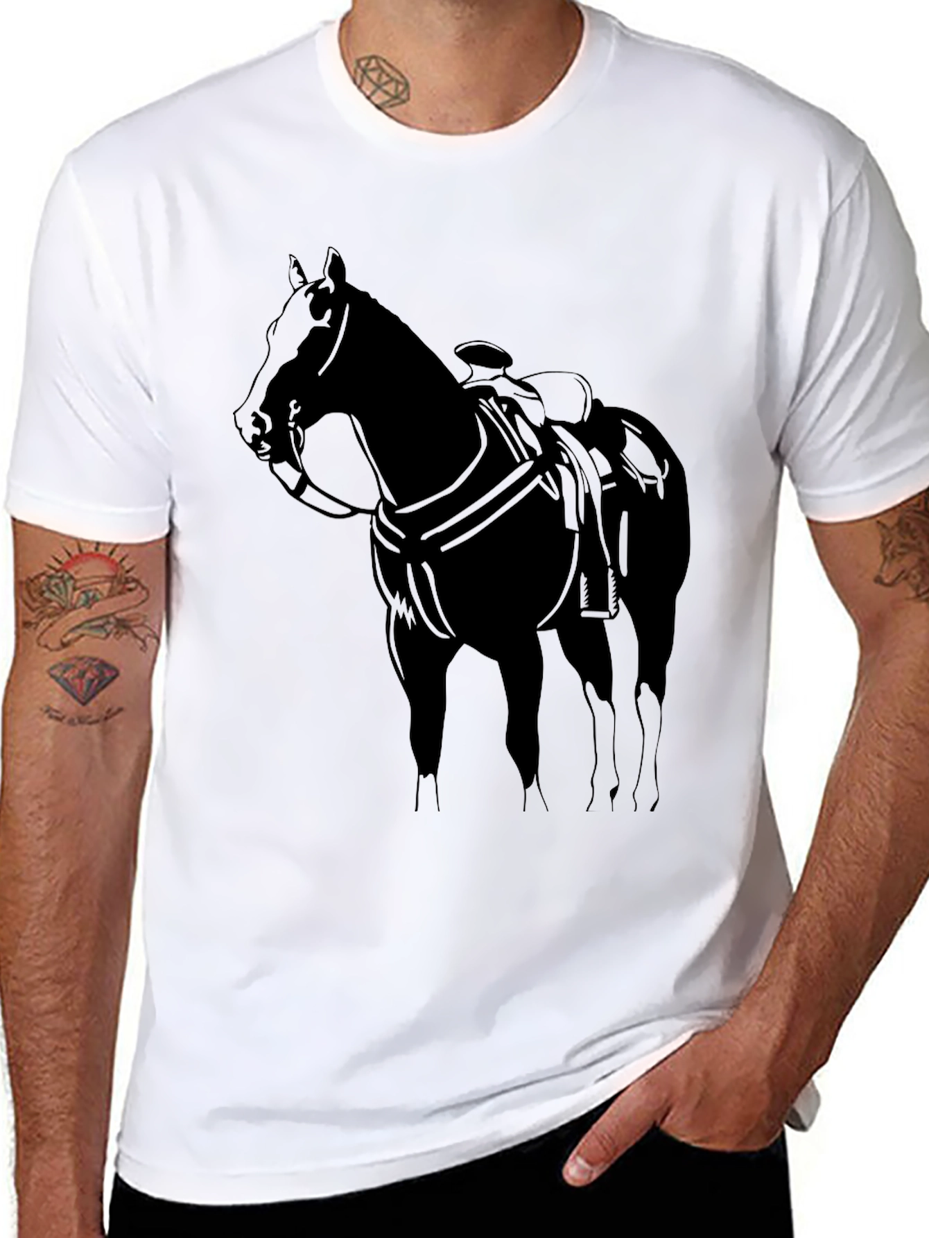 Black Horse Graphic Tee - Stylish Equestrian Shirt