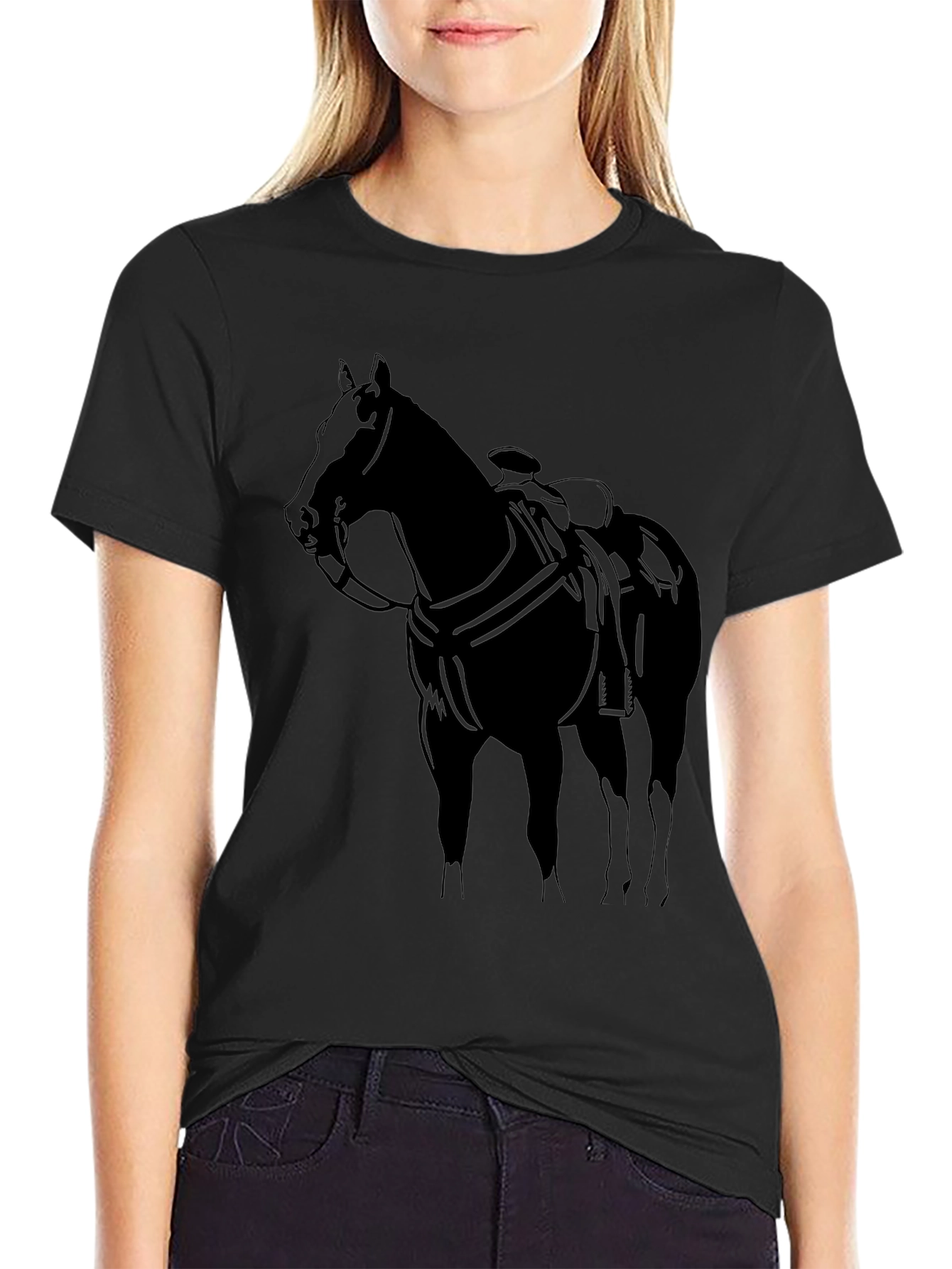 Black Horse Graphic Tee - Stylish Equestrian Shirt