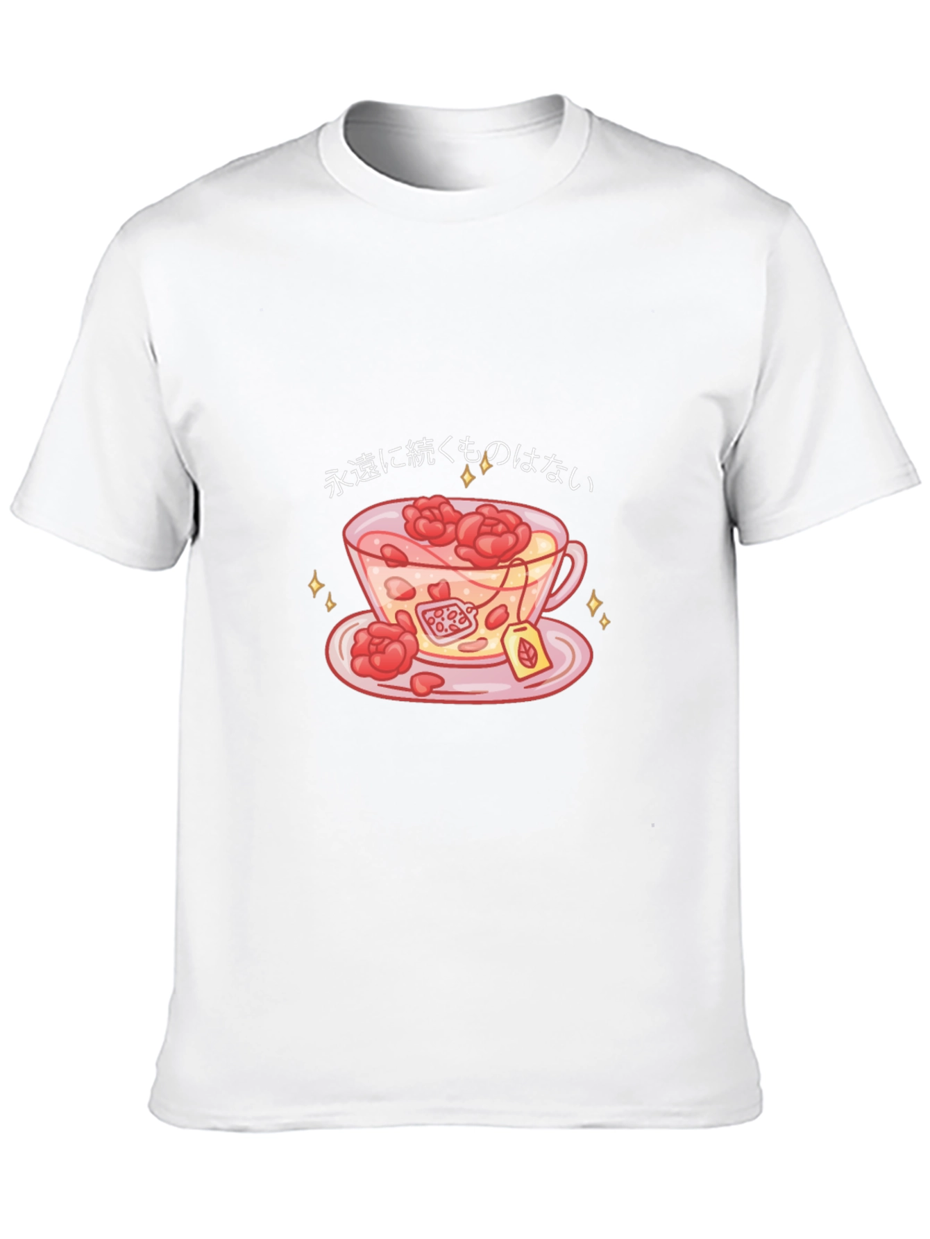 Black T-Shirt with Teacup and Floral Design