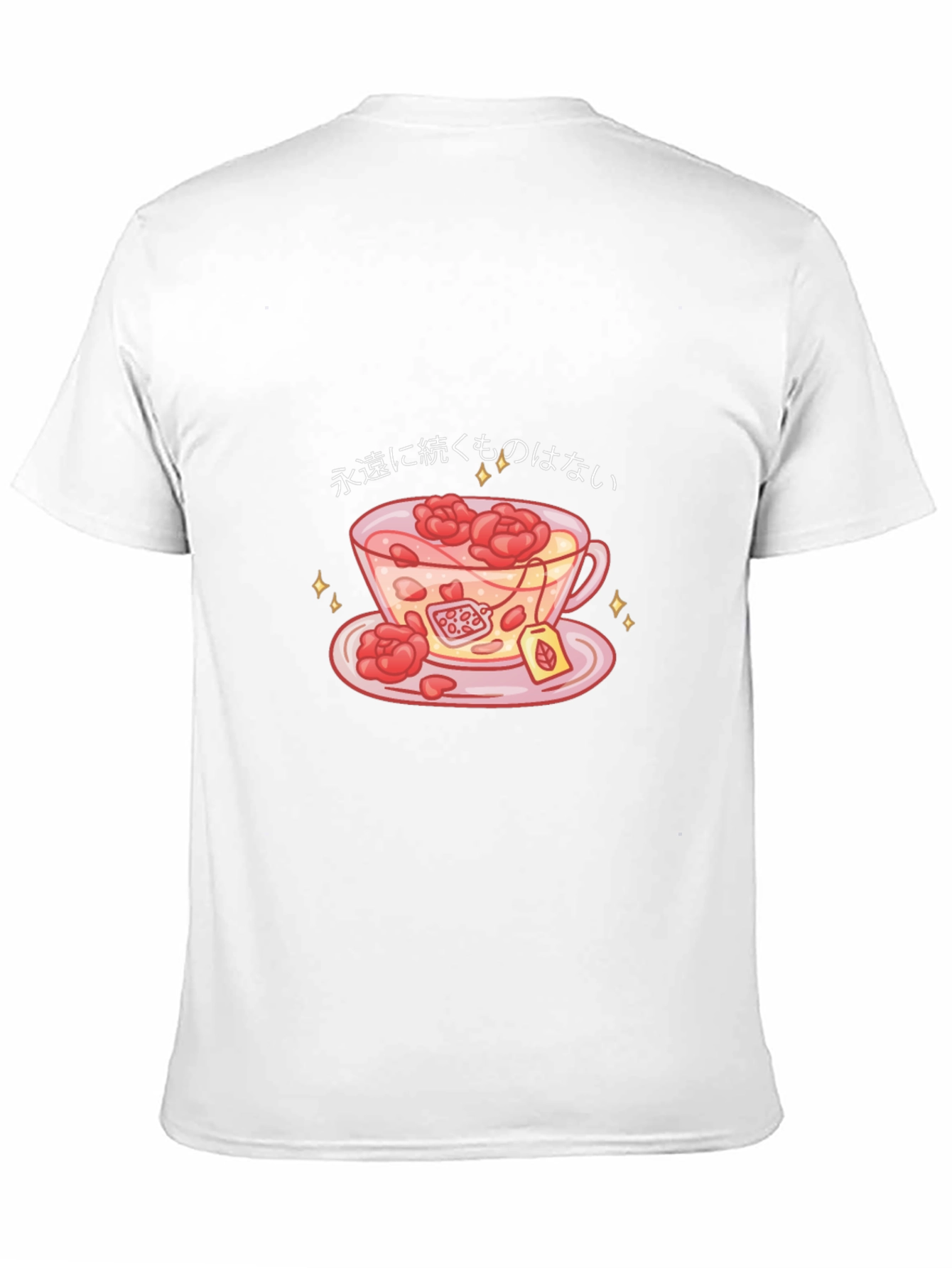Black T-Shirt with Teacup and Floral Design