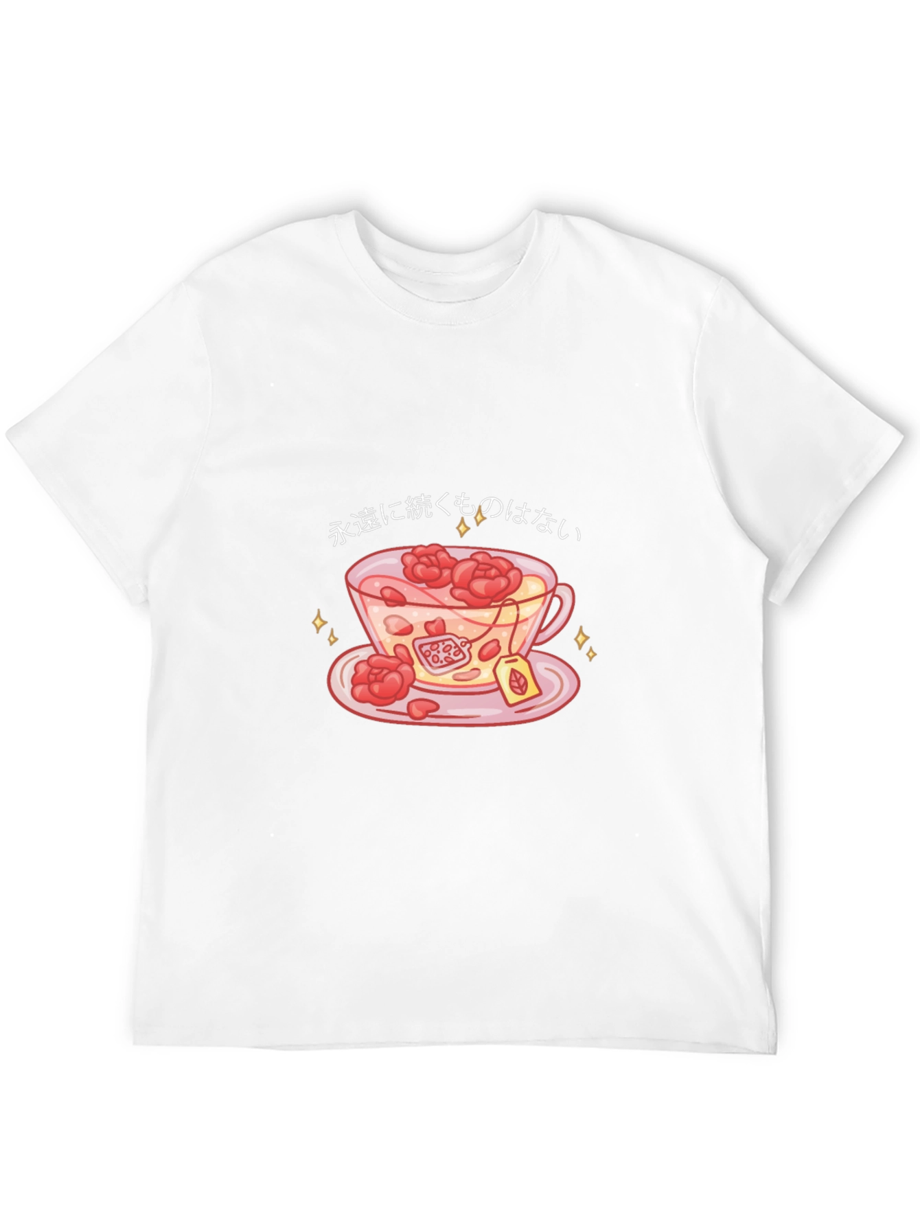 Black T-Shirt with Teacup and Floral Design