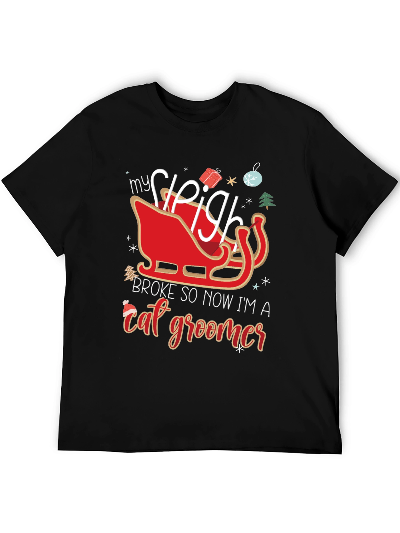 Funny Christmas Sleigh Cat Groomer T-Shirt