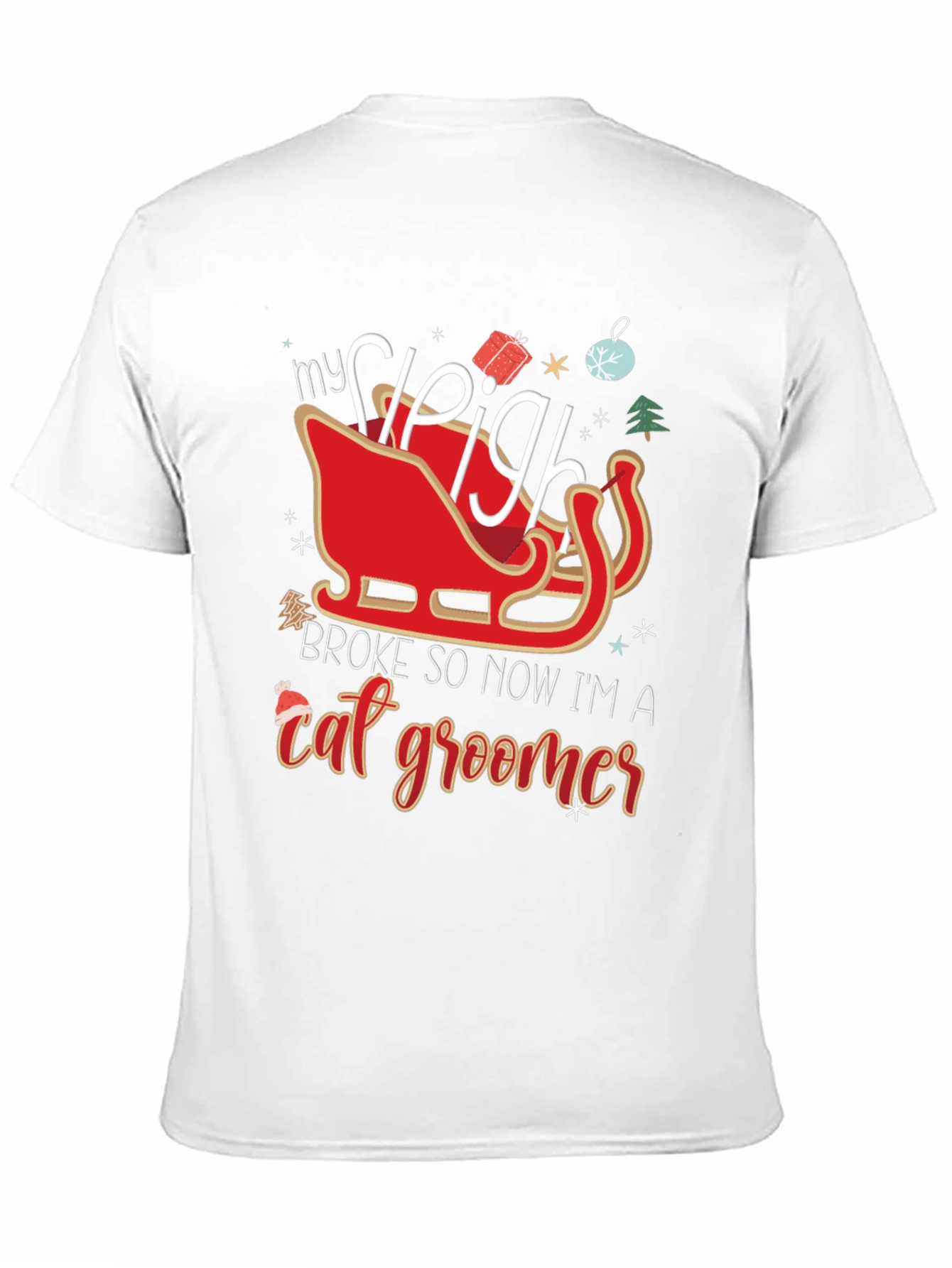 Funny Christmas Sleigh Cat Groomer T-Shirt