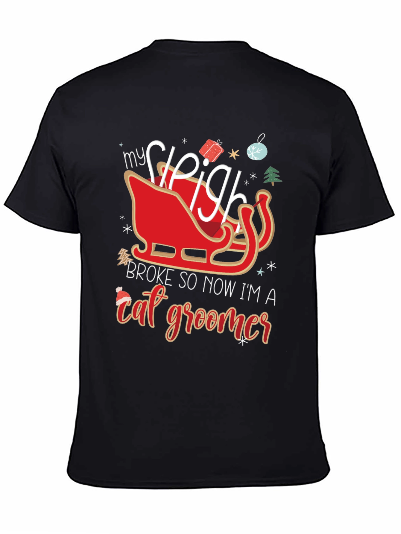 Funny Christmas Sleigh Cat Groomer T-Shirt