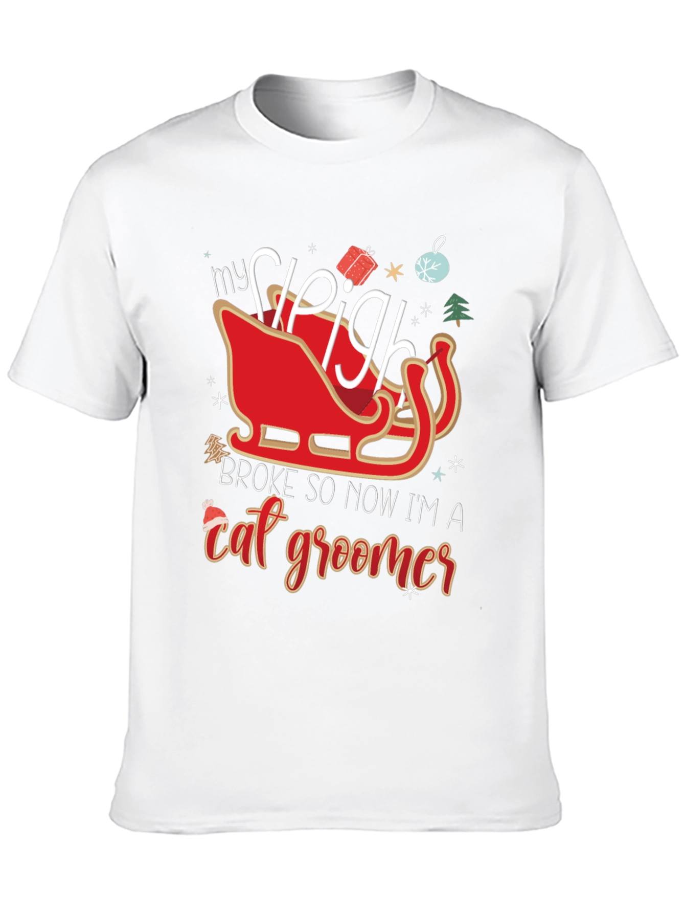 Funny Christmas Sleigh Cat Groomer T-Shirt