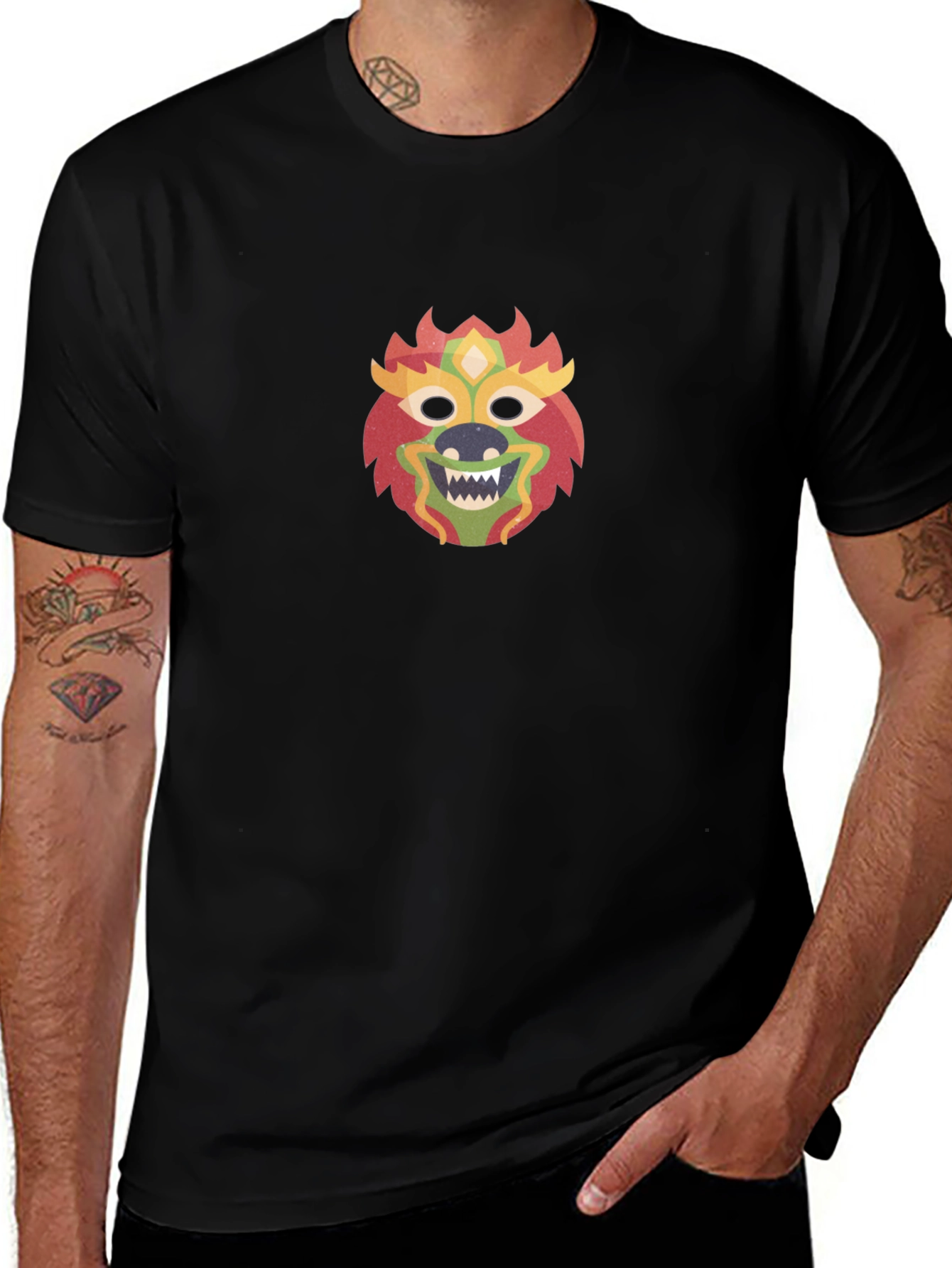 Lion Mask Graphic Black T-Shirt