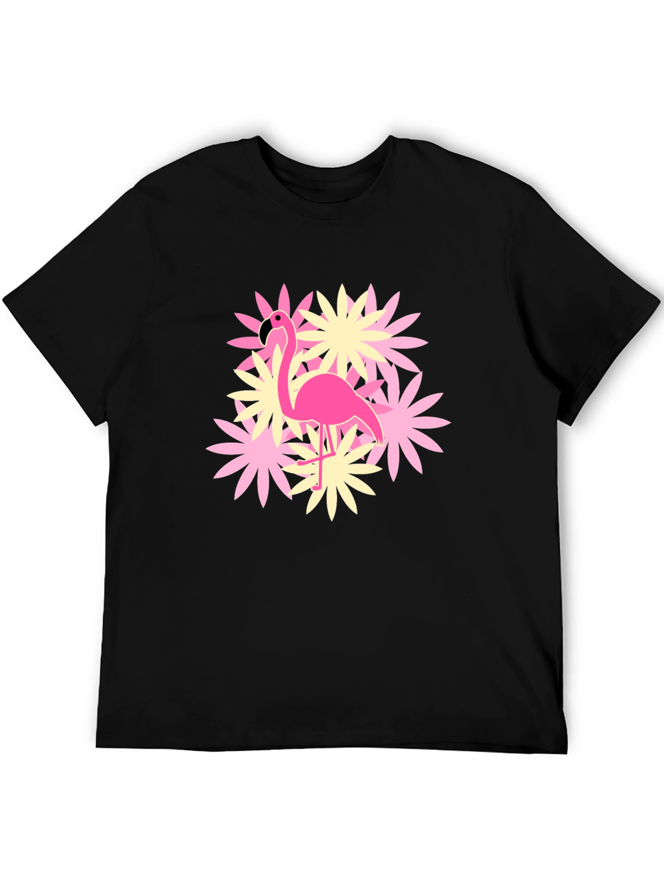 Flamingo Flower Graphic T-Shirt - Black