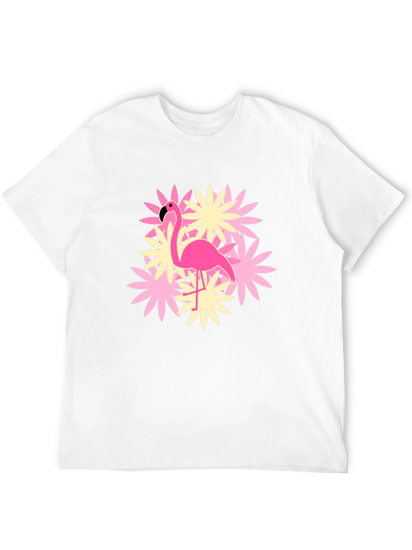 Flamingo Flower Graphic T-Shirt - Black