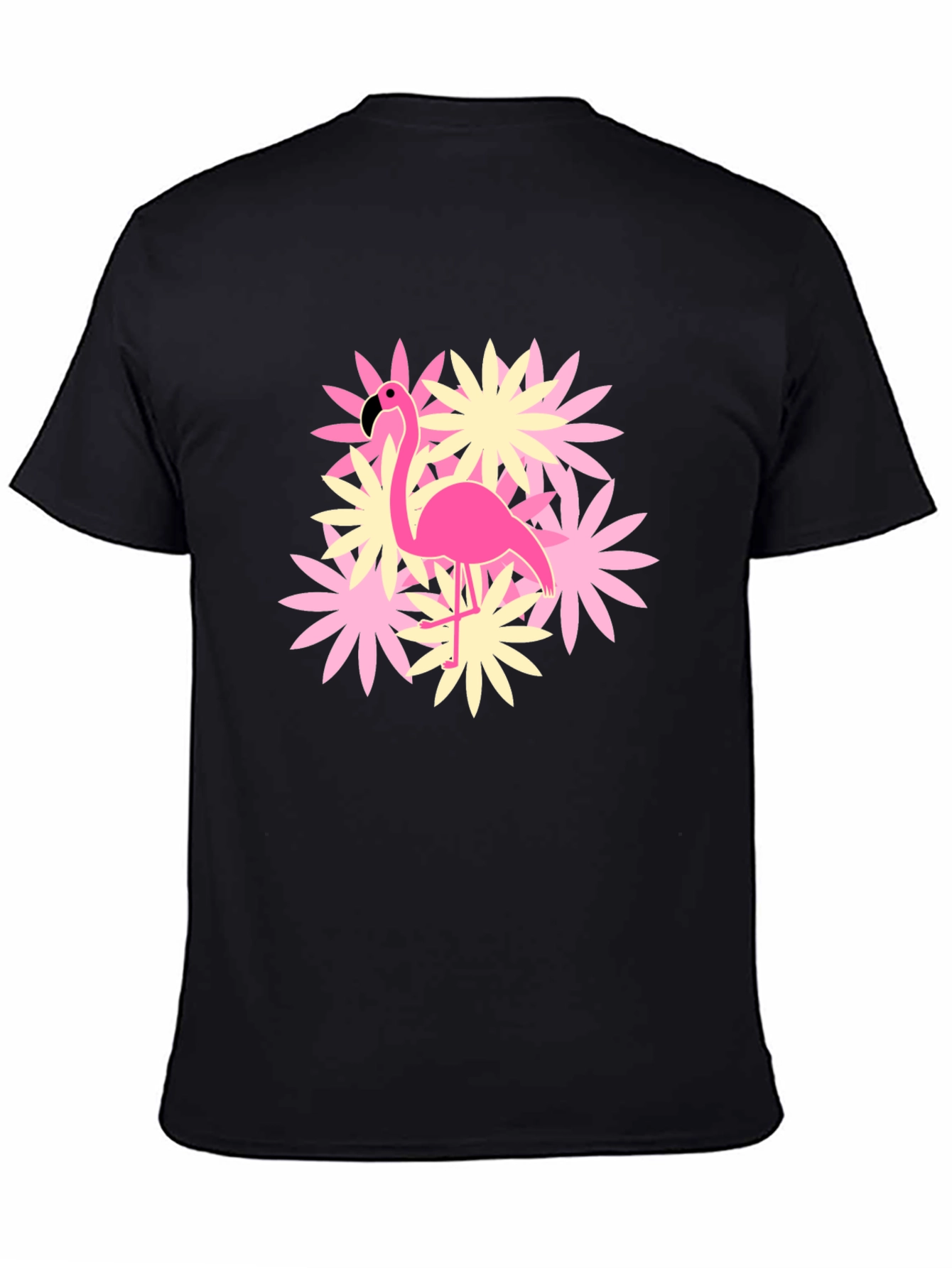 Flamingo Flower Graphic T-Shirt - Black