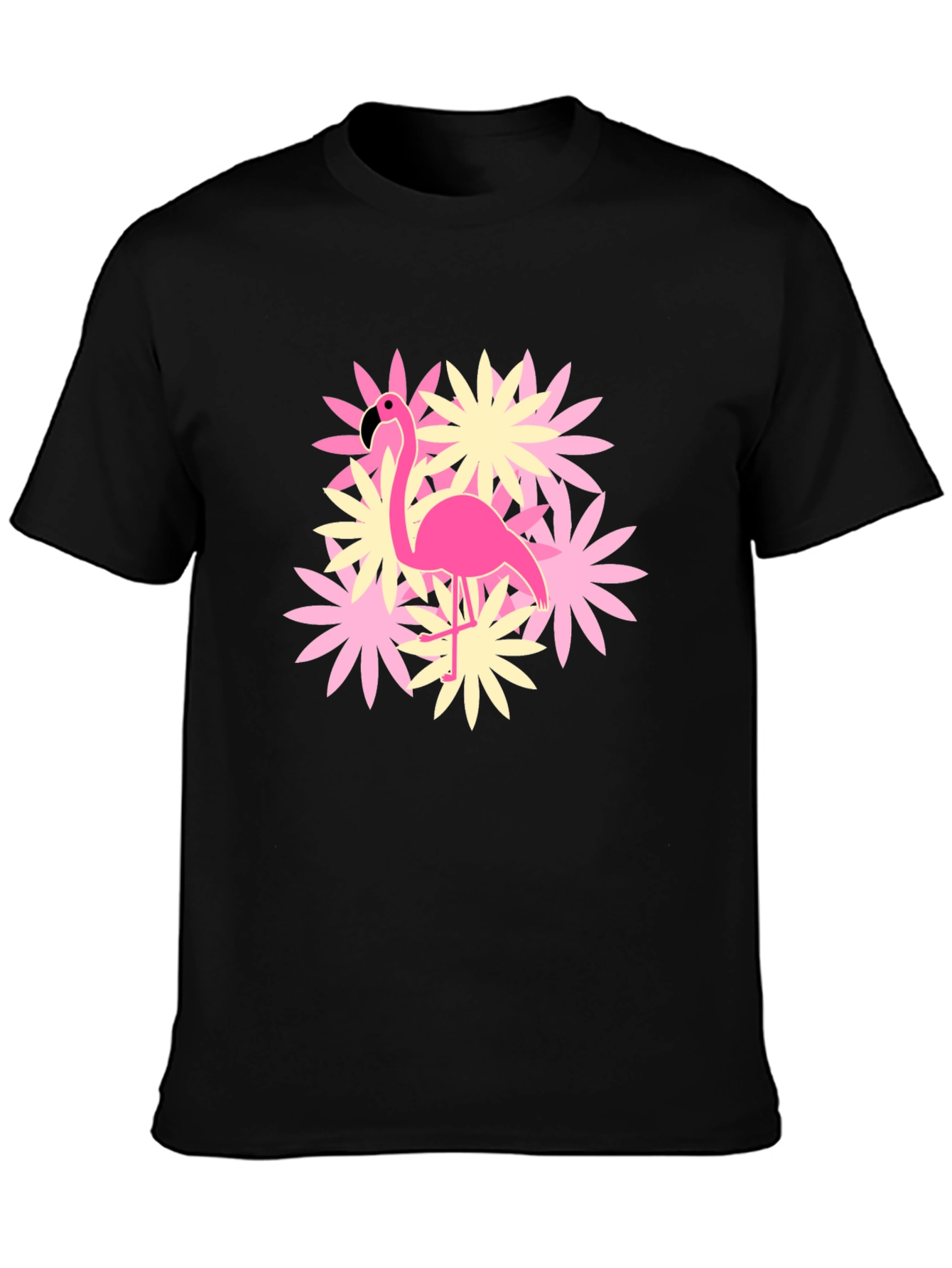 Flamingo Flower Graphic T-Shirt - Black