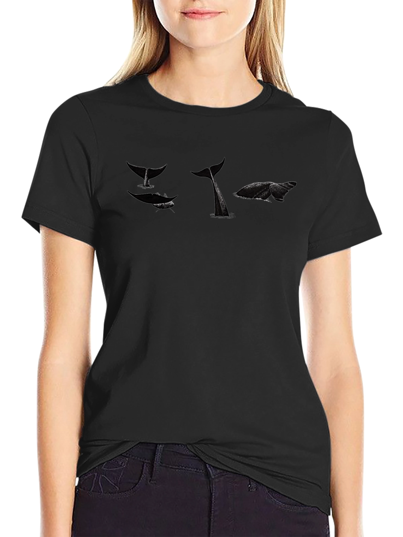Whale Tail Graphic Tee - Black Cotton Comfort