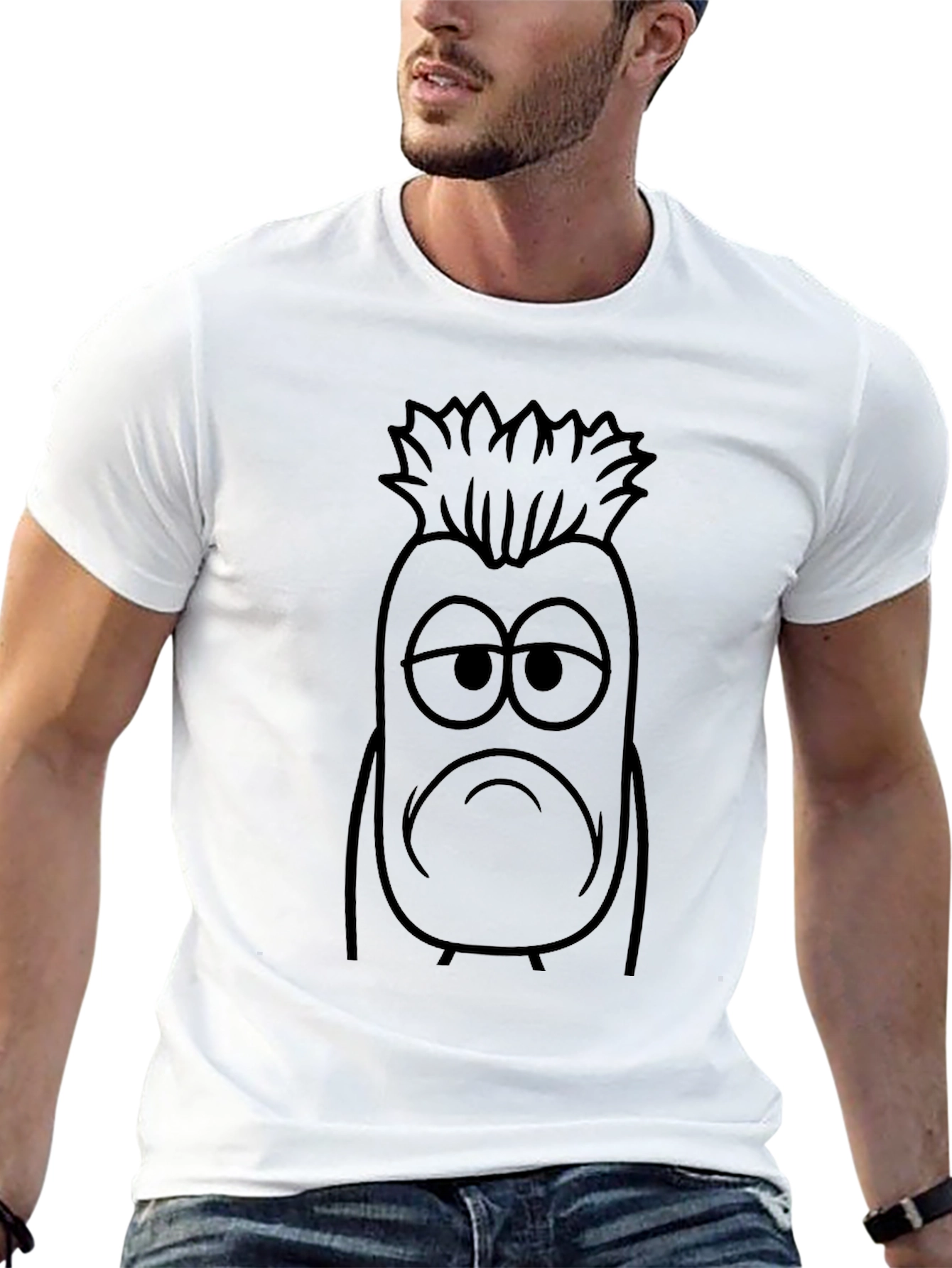Sad Cartoon Character Black T-Shirt