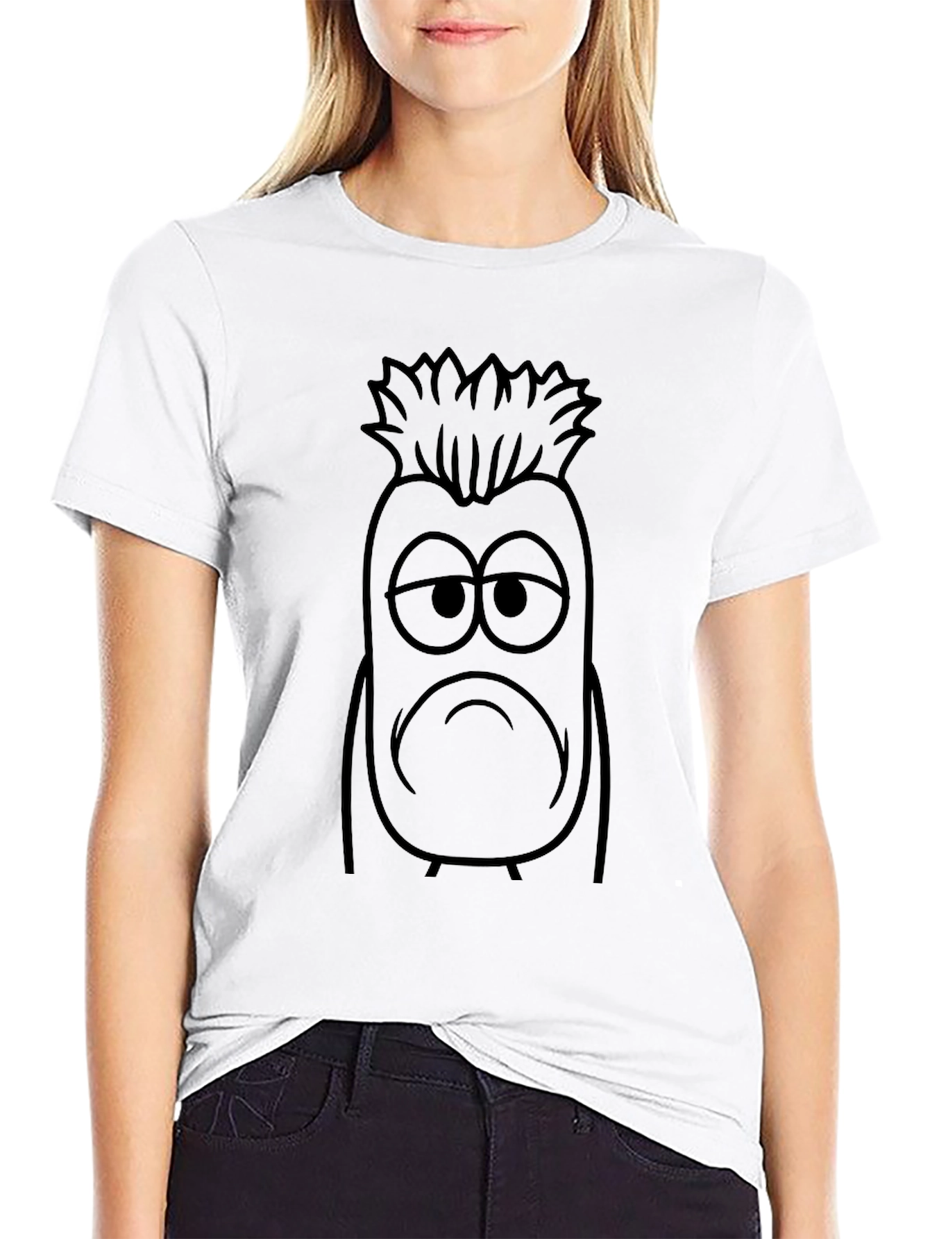 Sad Cartoon Character Black T-Shirt