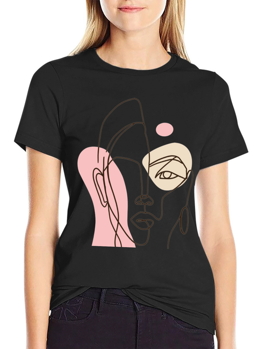 Abstract Face Line Art Black Tee