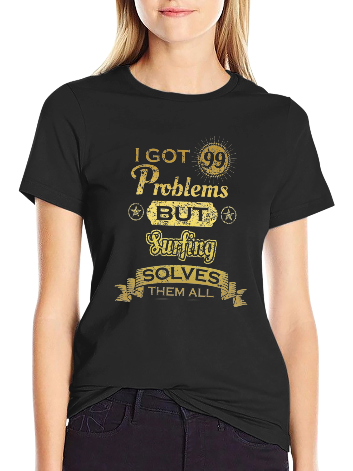 Funny Surfing T-Shirt: 99 Problems Solved by Surfing!