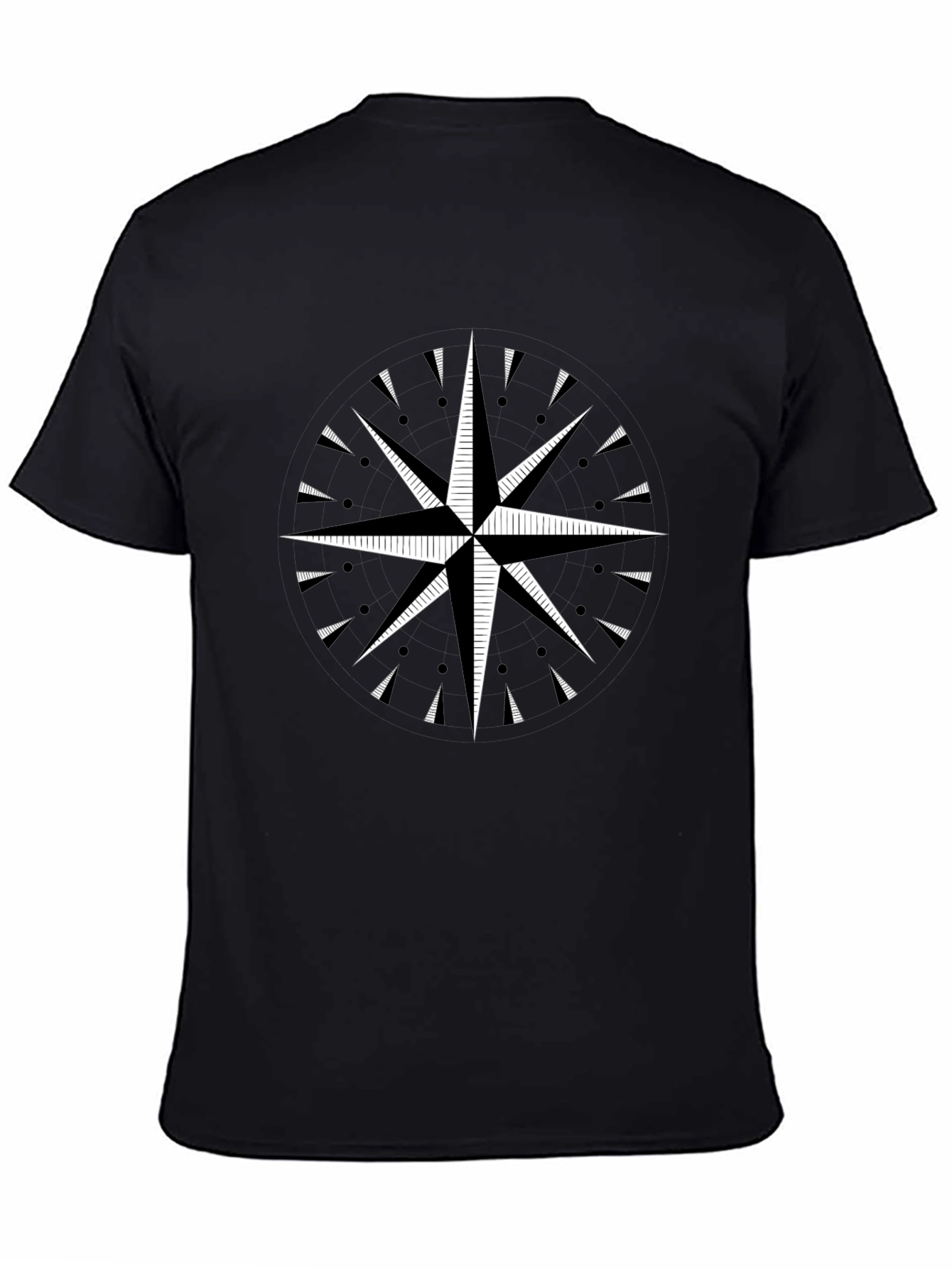 Black T-Shirt with Compass Rose Graphic