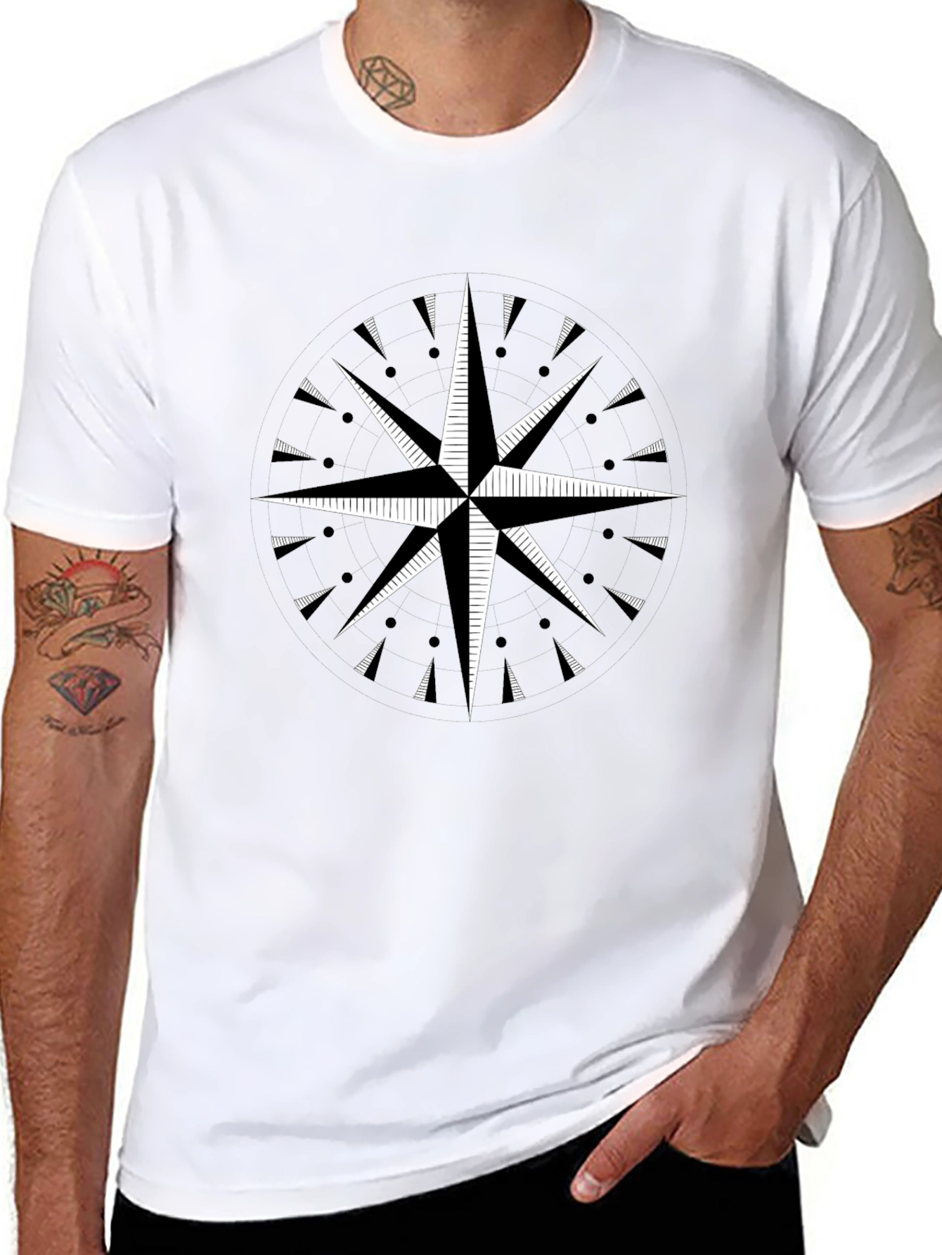 Black T-Shirt with Compass Rose Graphic