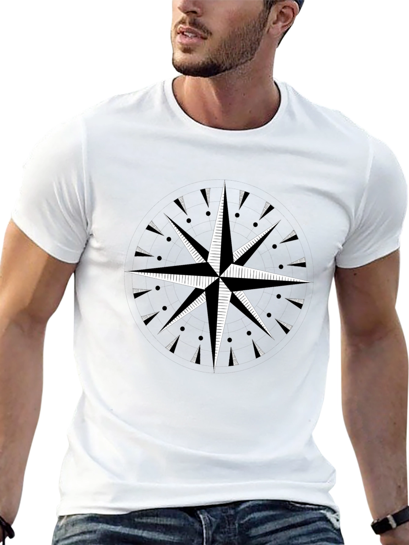 Black T-Shirt with Compass Rose Graphic