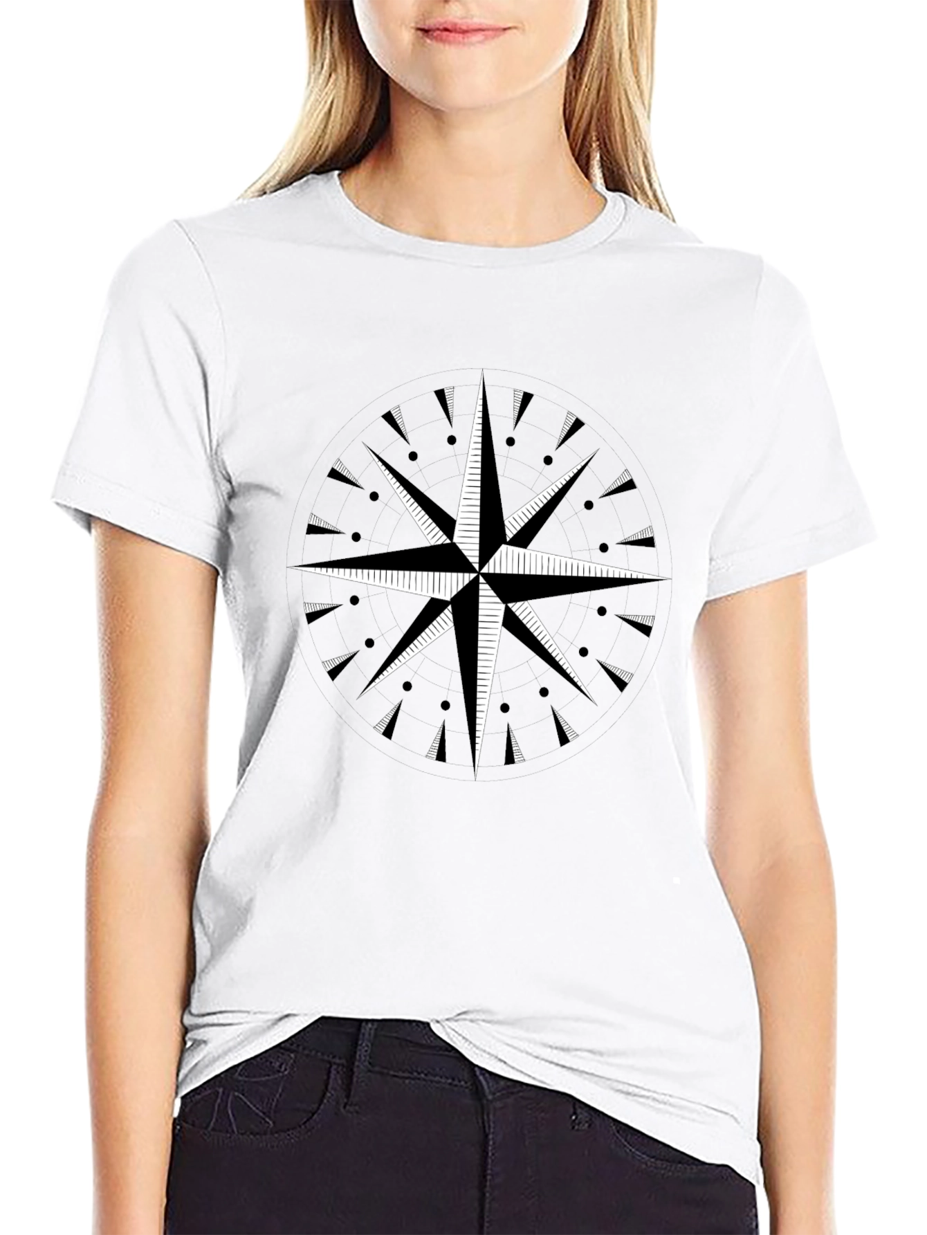 Black T-Shirt with Compass Rose Graphic