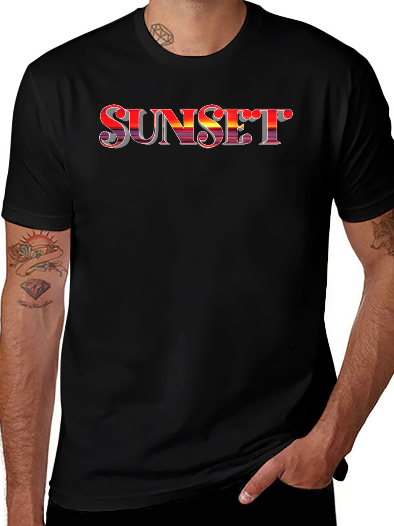 Sunset Graphic Tee - Stylish Black Cotton T-Shirt