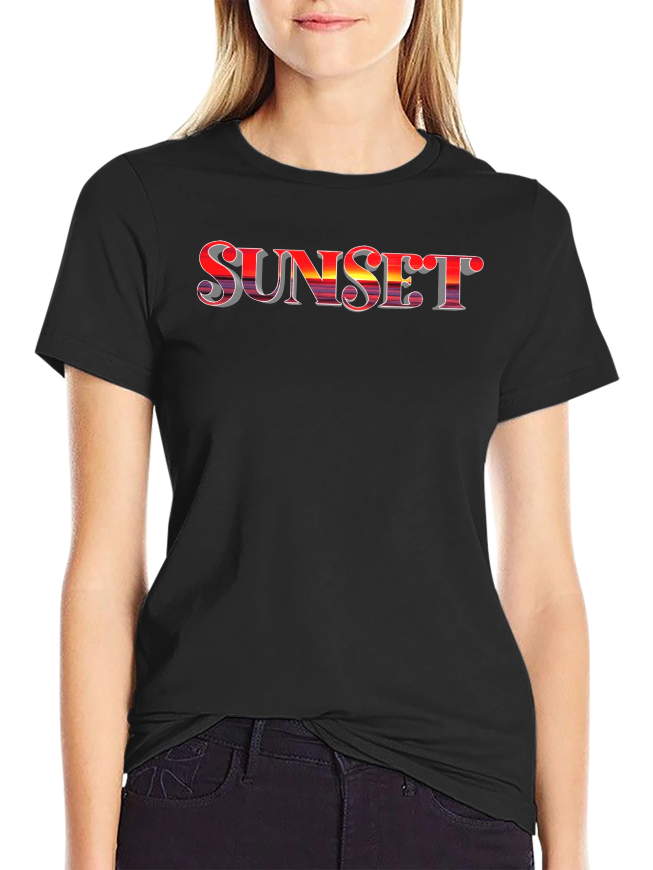 Sunset Graphic Tee - Stylish Black Cotton T-Shirt