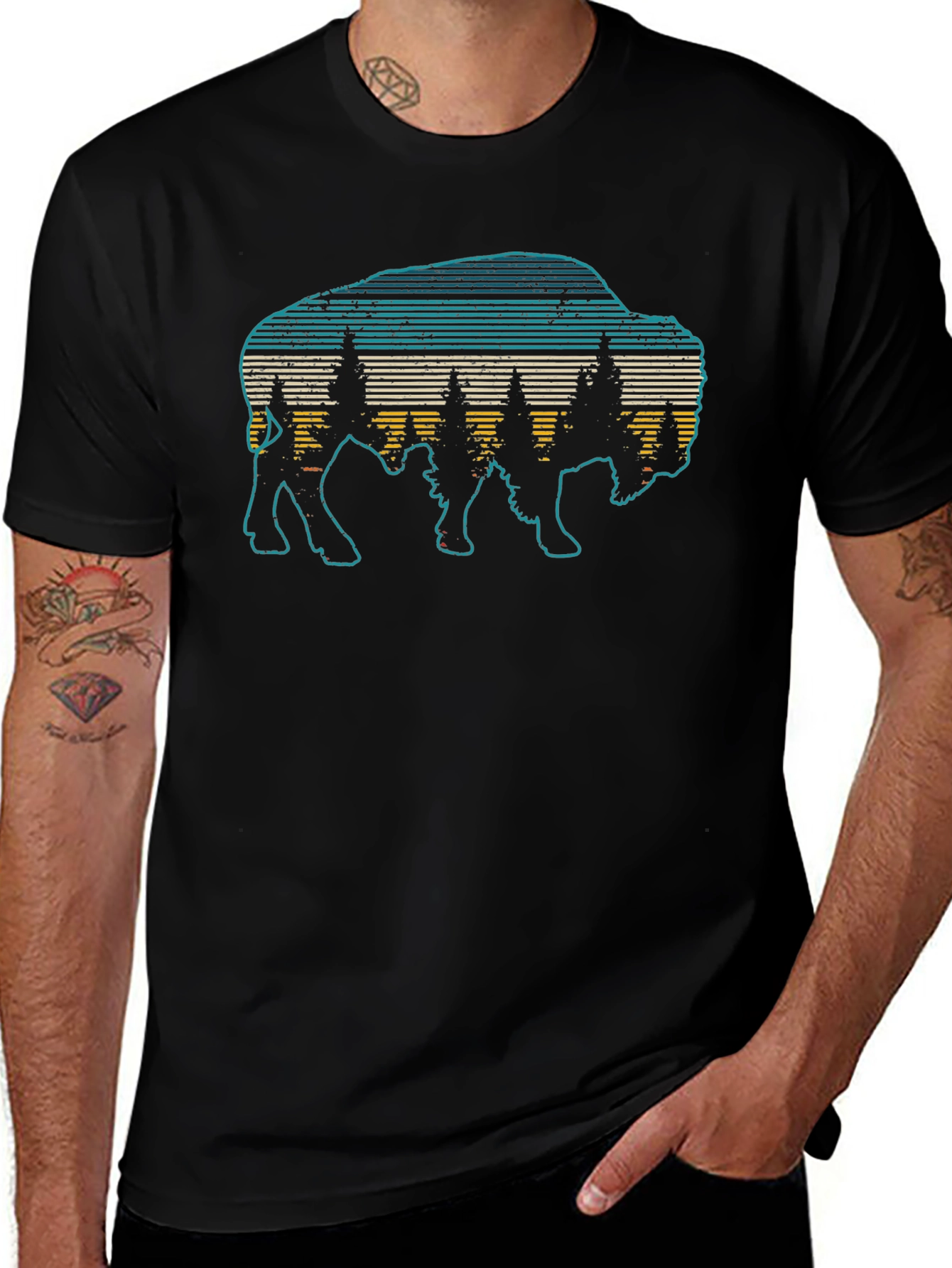 Retro Bison Graphic T-Shirt - Nature Inspired Design