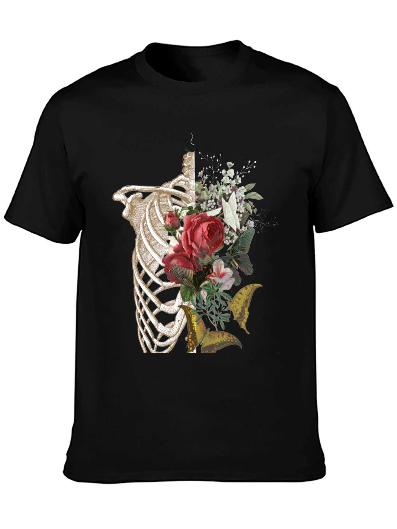 Floral Skeleton Rib Cage Graphic T-Shirt