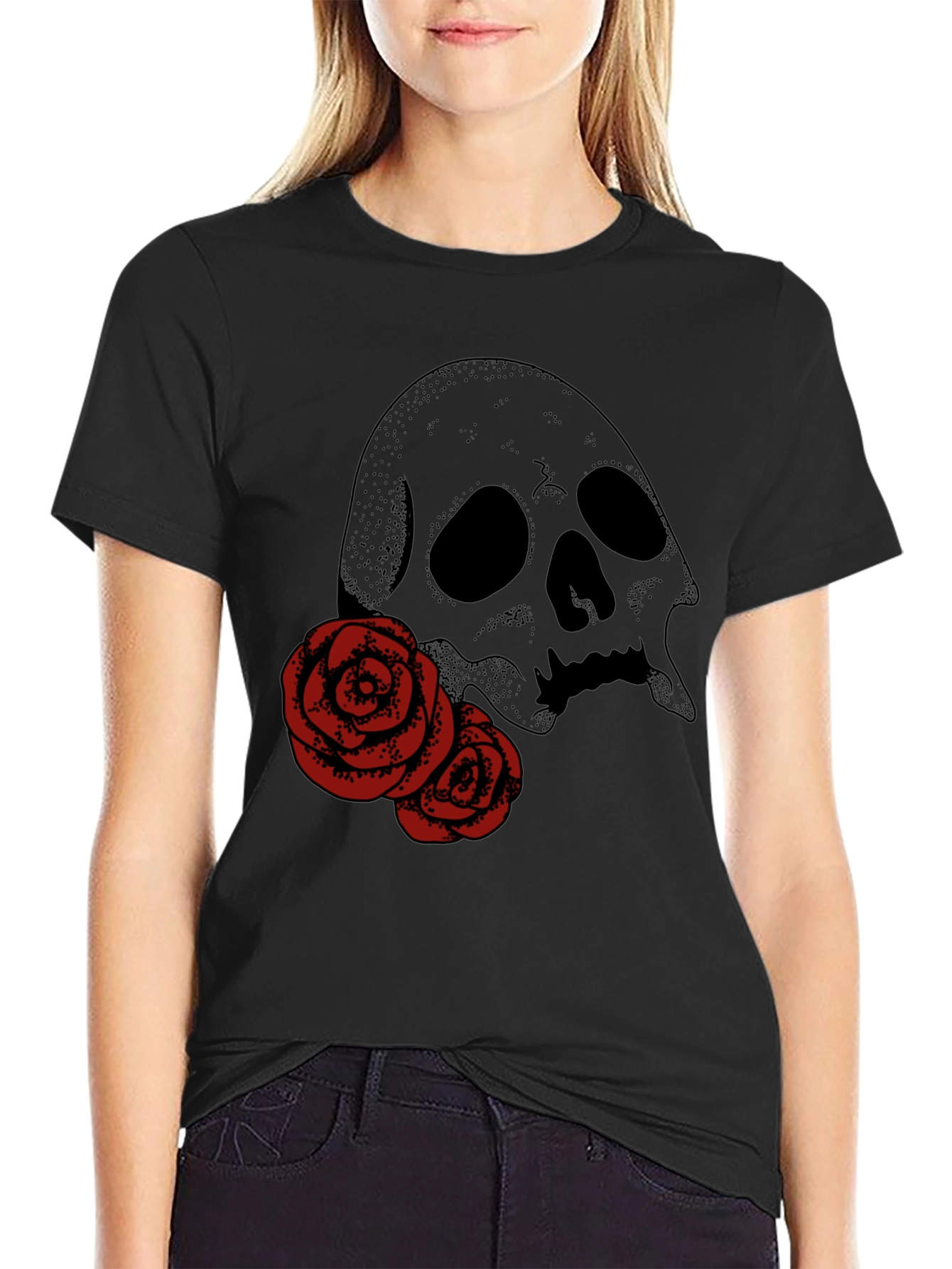 Skull & Roses Graphic Tee - Classic Black T-Shirt