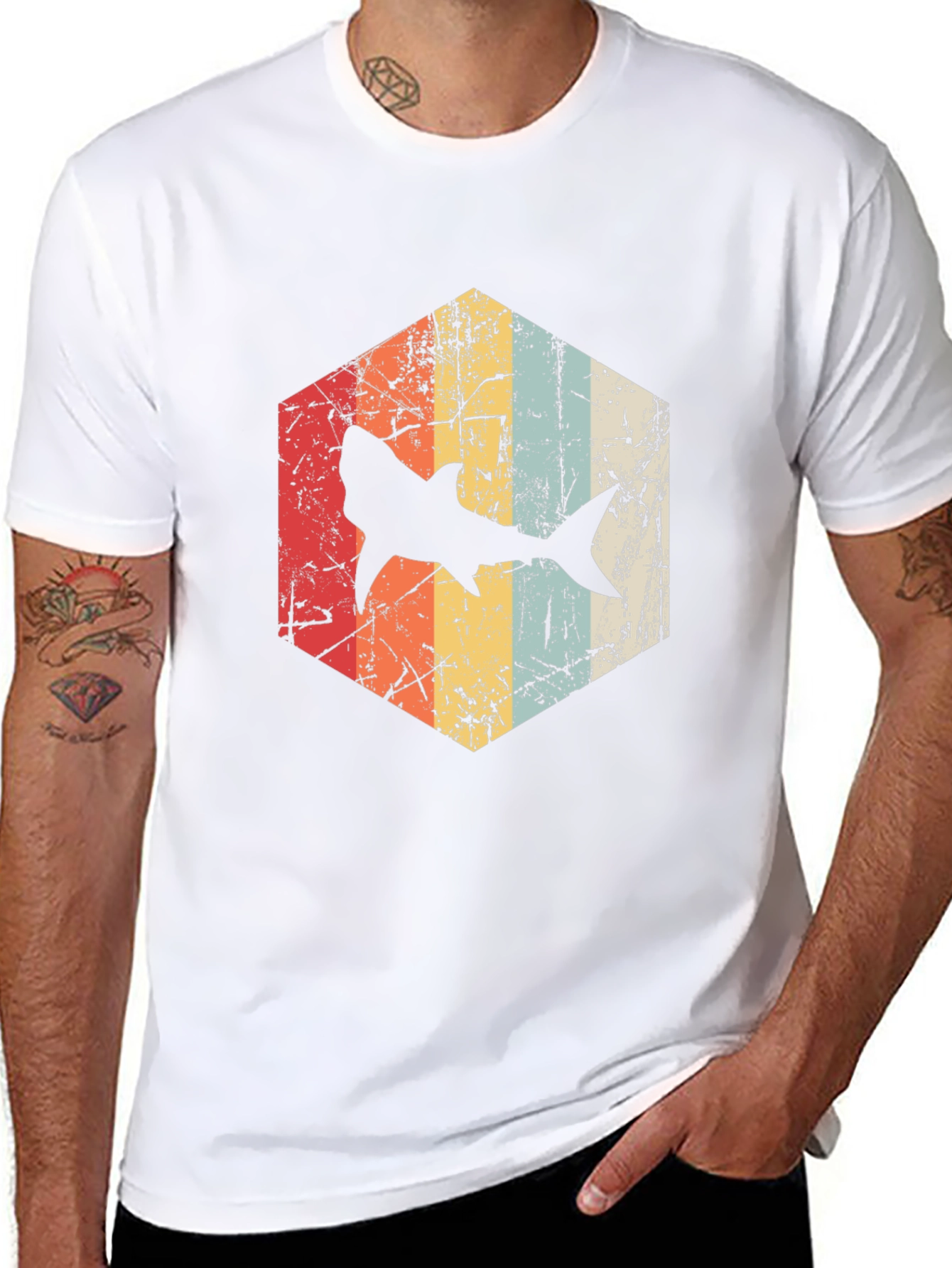 Retro Shark Graphic Tee - Distressed Style