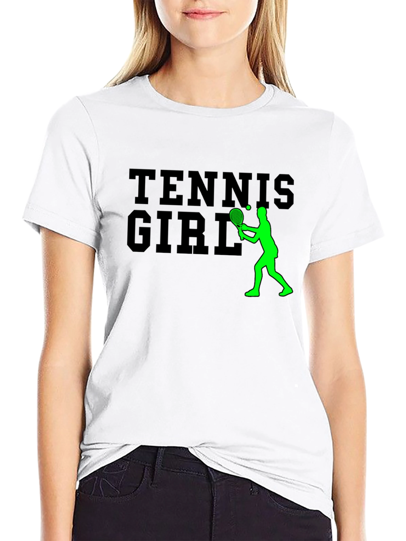 Tennis Girl Graphic Tee - Black Cotton T-Shirt