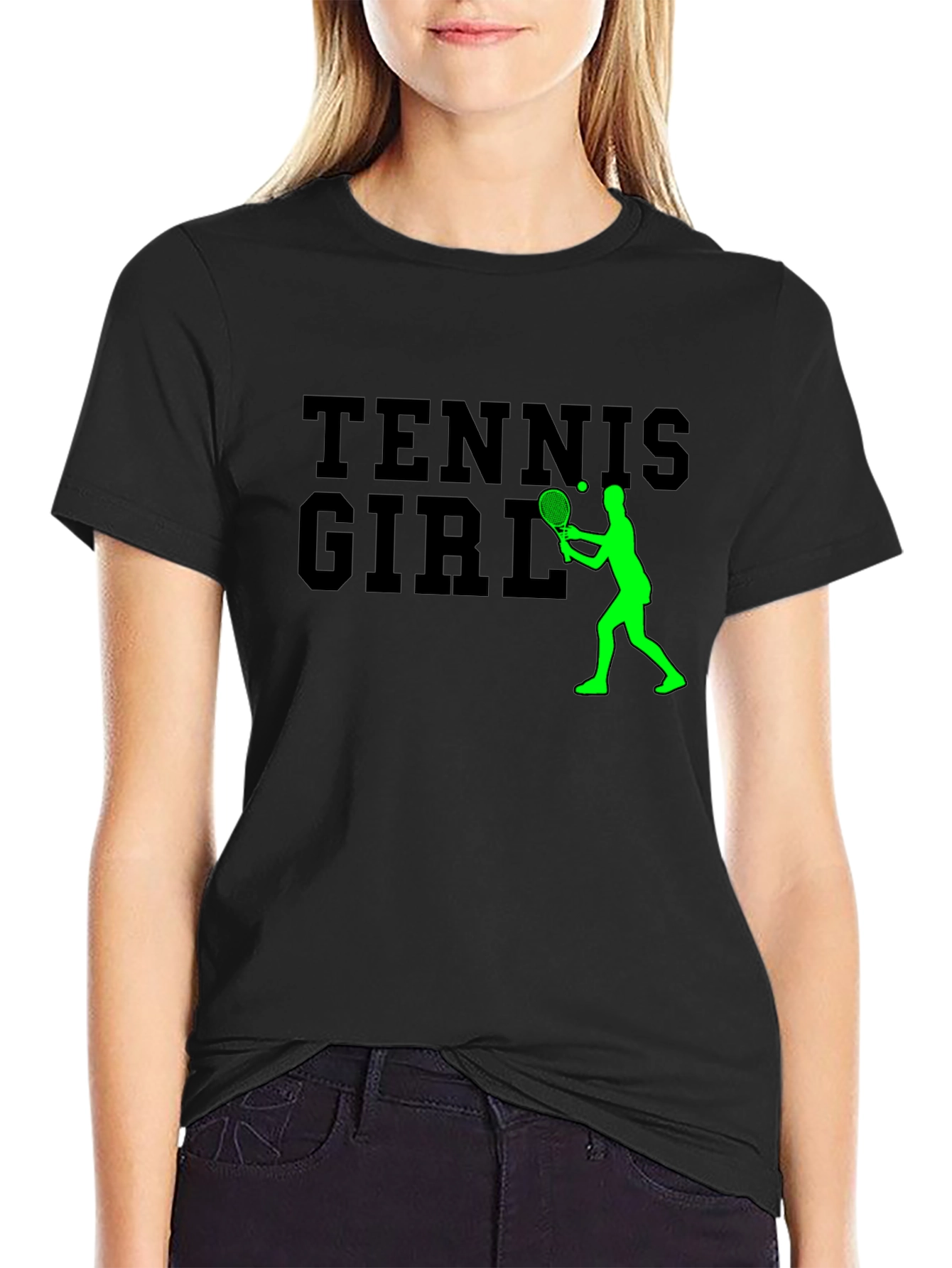 Tennis Girl Graphic Tee - Black Cotton T-Shirt