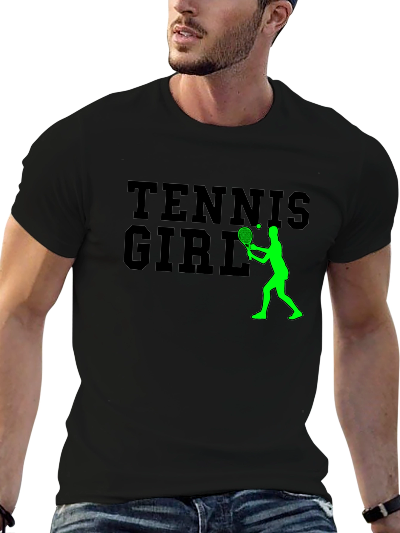 Tennis Girl Graphic Tee - Black Cotton T-Shirt