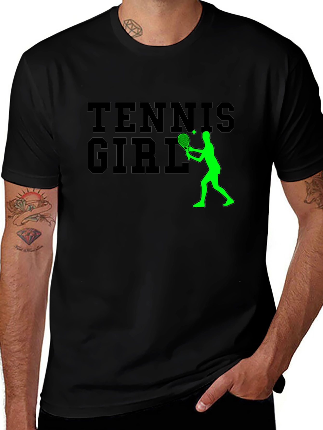 Tennis Girl Graphic Tee - Black Cotton T-Shirt