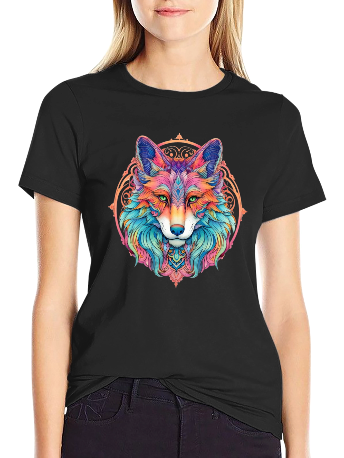 Psychedelic Fox Graphic T-Shirt - Mens Black Tee