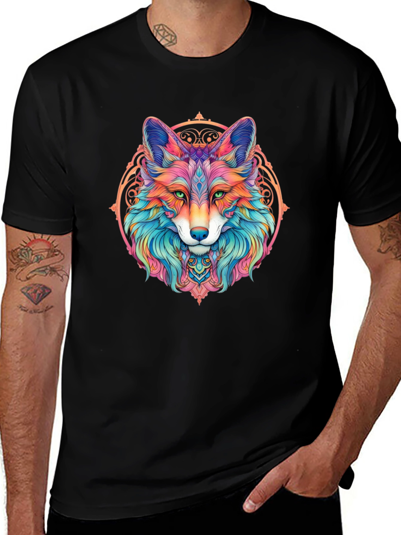Psychedelic Fox Graphic T-Shirt - Mens Black Tee